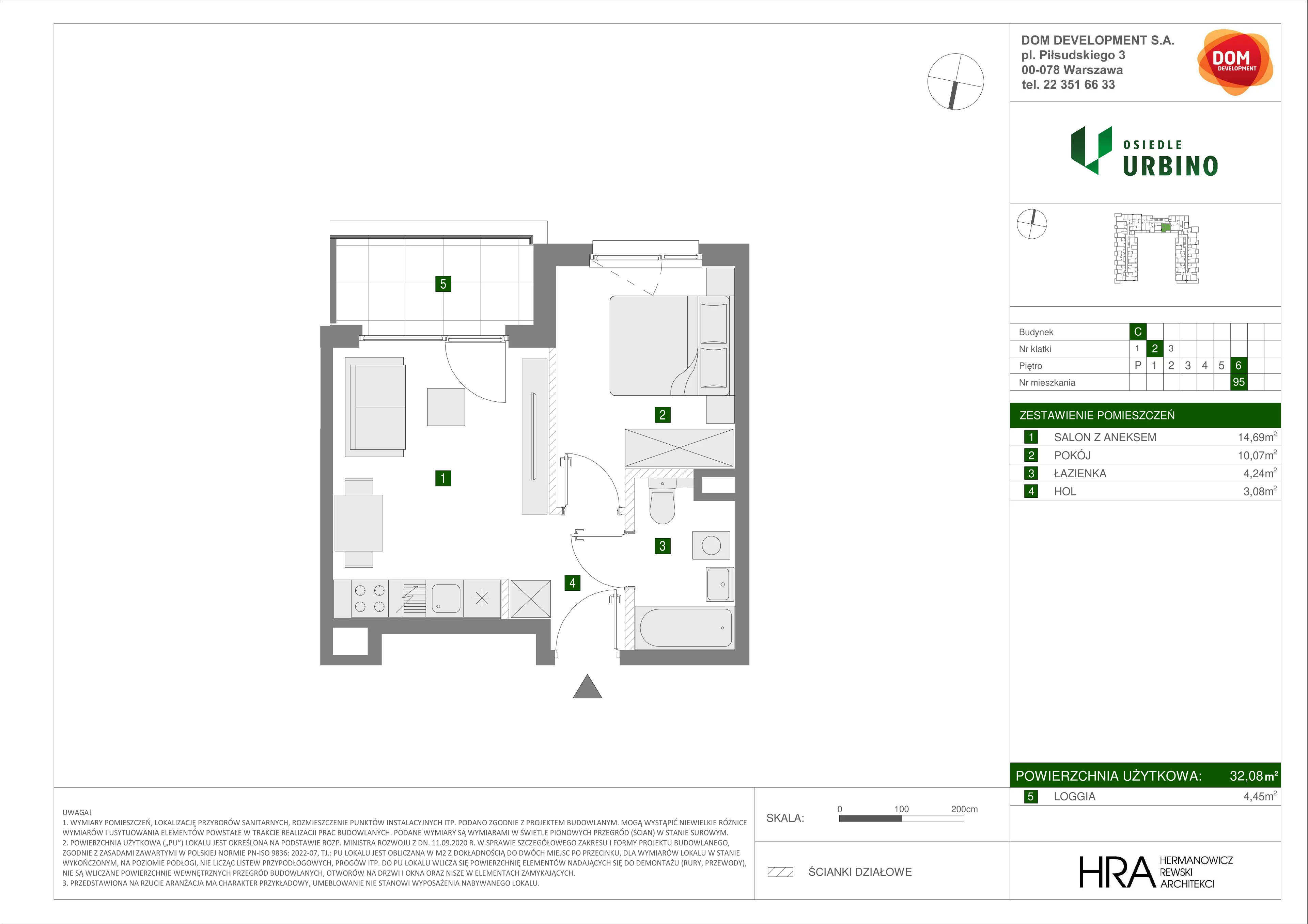 Mieszkanie 32,08 m², piętro 6, oferta nr C/95, Osiedle Urbino 1.3, Warszawa, Włochy, Raków, ul. Równoległa 16