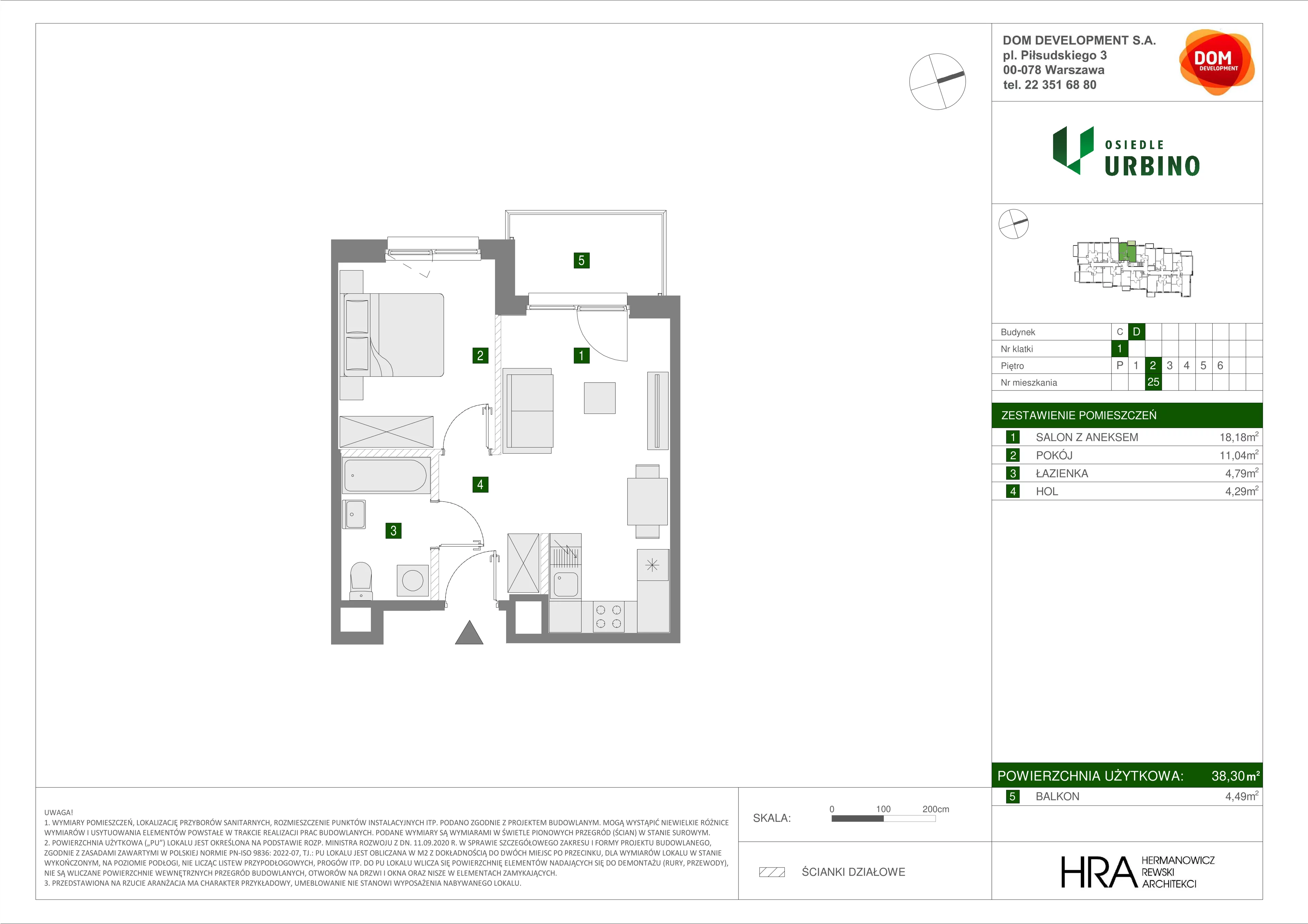 Mieszkanie 38,30 m², piętro 2, oferta nr D/25, Osiedle Urbino, Warszawa, Włochy, Raków, ul. Równoległa