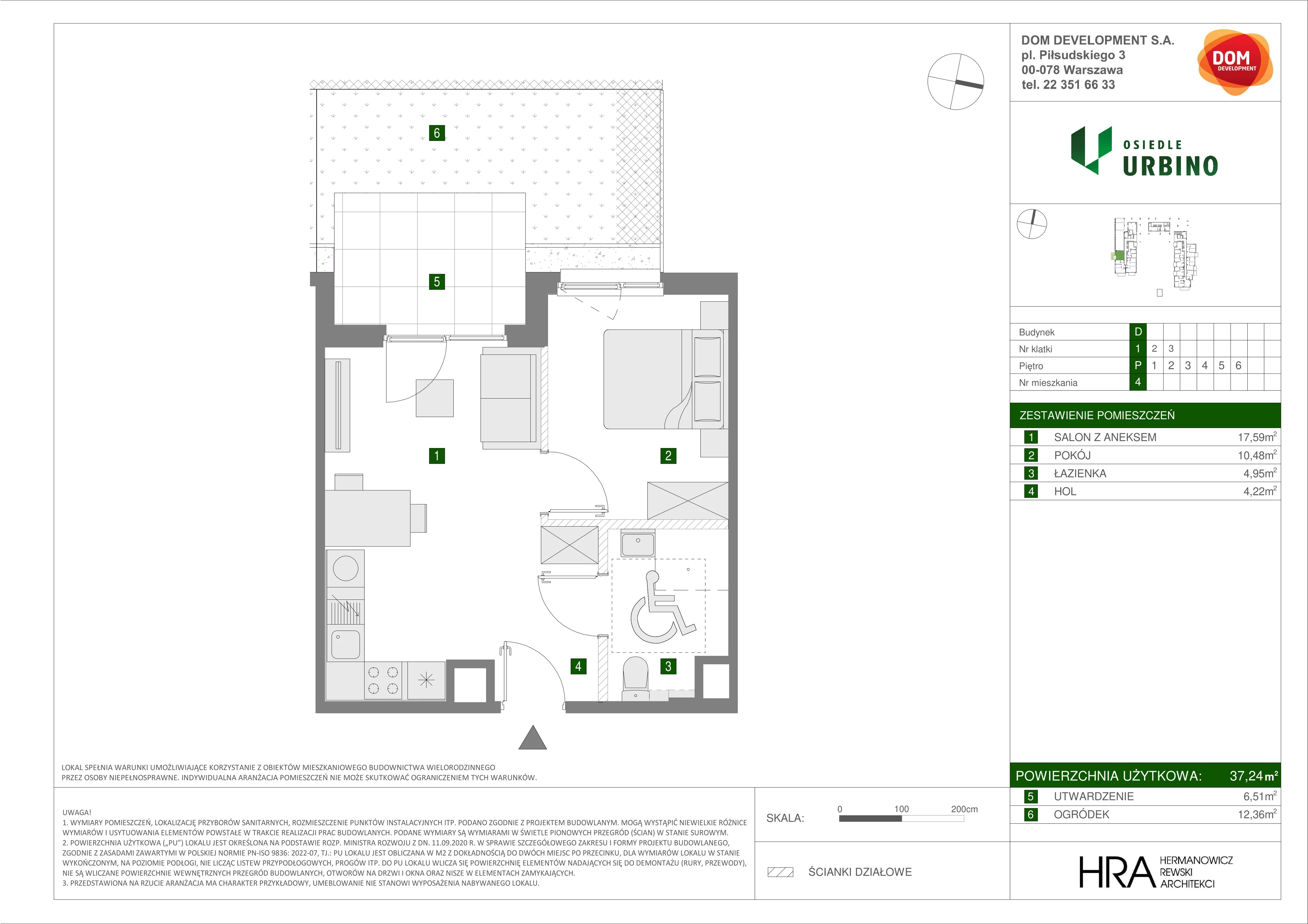 2 pokoje, mieszkanie 37,24 m², parter, oferta nr D/4, Osiedle Urbino 1.4, Warszawa, Włochy, Raków, ul. Równoległa