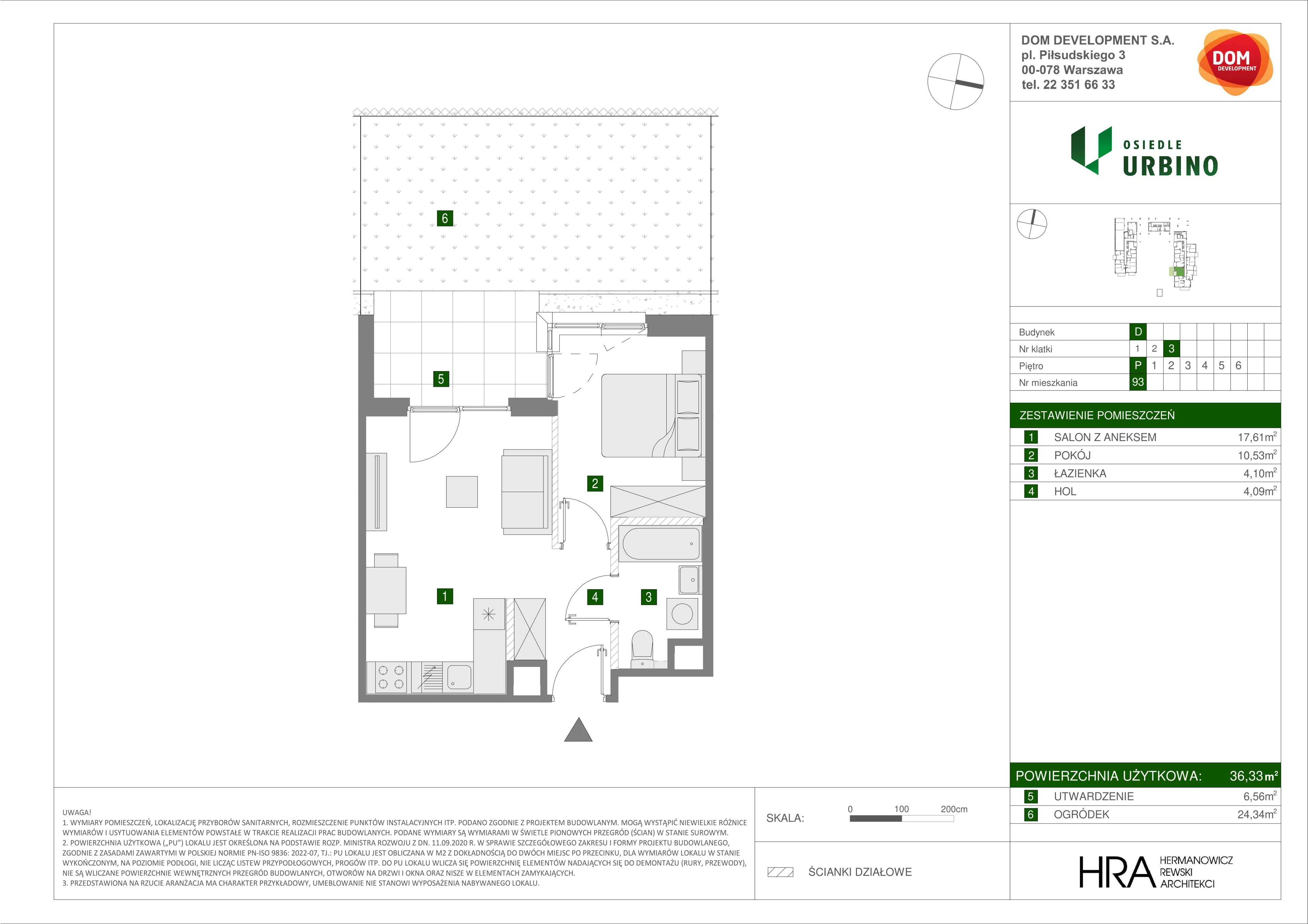 2 pokoje, mieszkanie 36,33 m², parter, oferta nr D/93, Osiedle Urbino 1.4, Warszawa, Włochy, Raków, ul. Równoległa