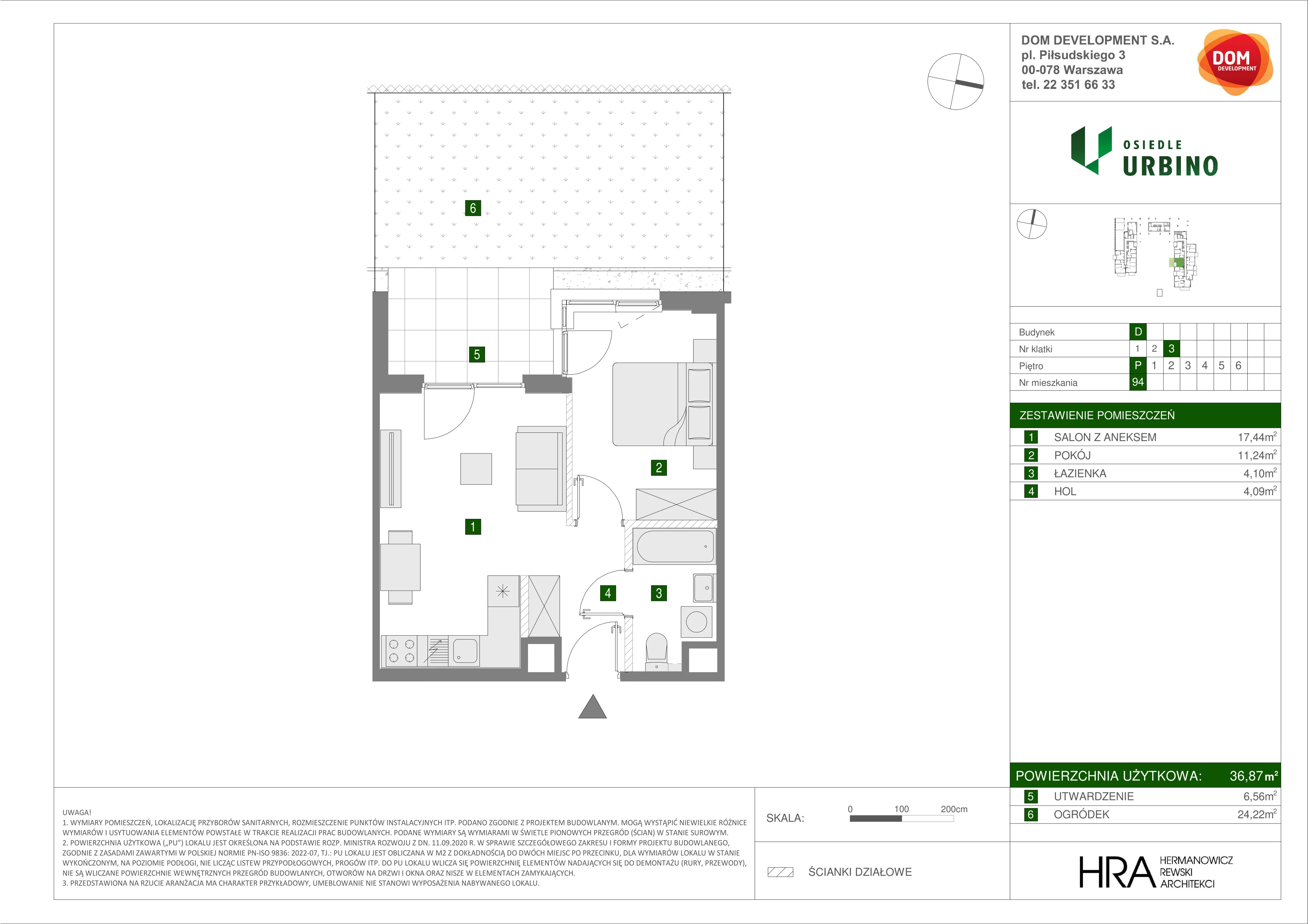 2 pokoje, mieszkanie 36,87 m², parter, oferta nr D/94, Osiedle Urbino 1.4, Warszawa, Włochy, Raków, ul. Równoległa