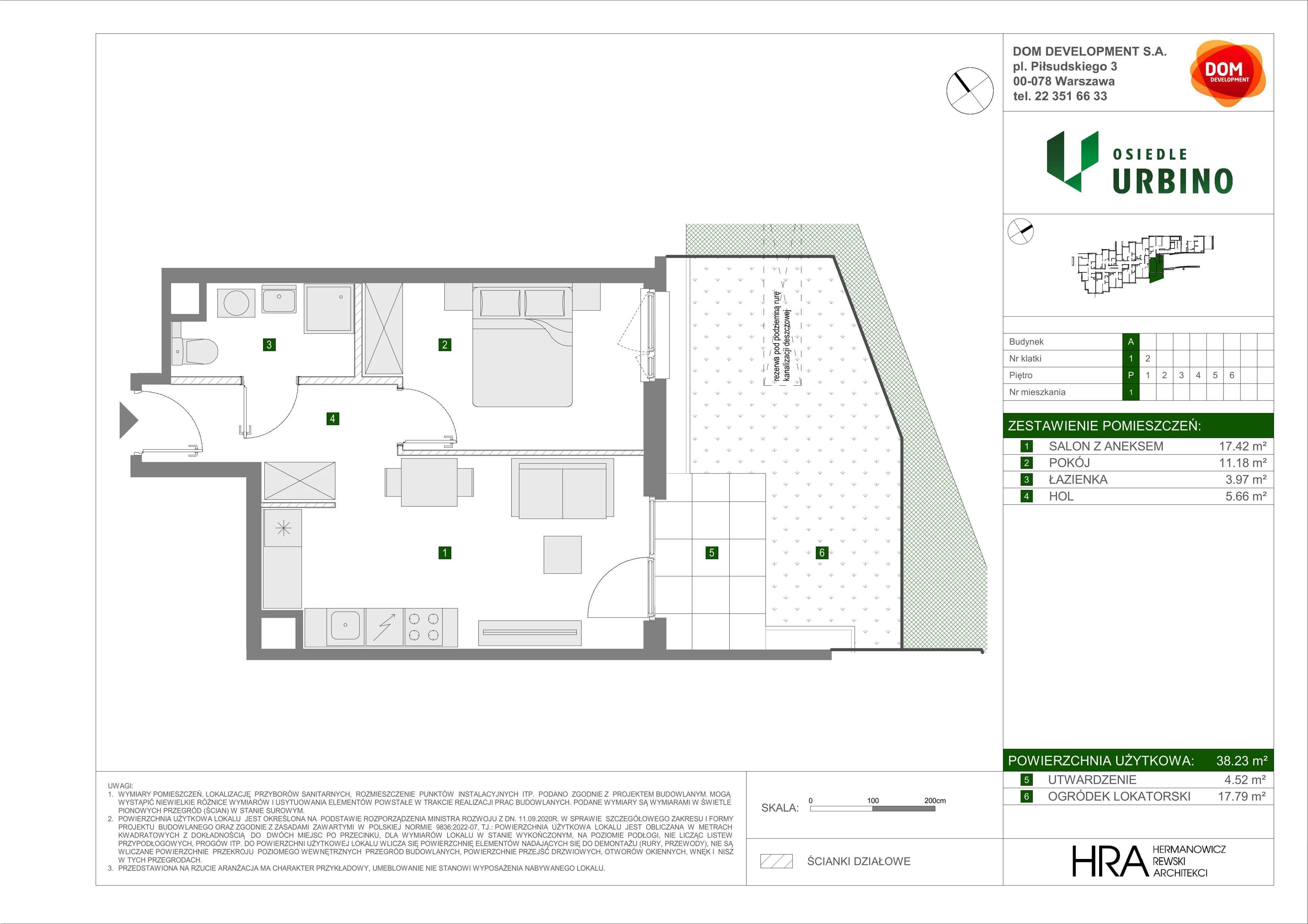 2 pokoje, mieszkanie 38,23 m², parter, oferta nr A/1, Osiedle Urbino 5, Warszawa, Włochy, Raków, ul. Równoległa