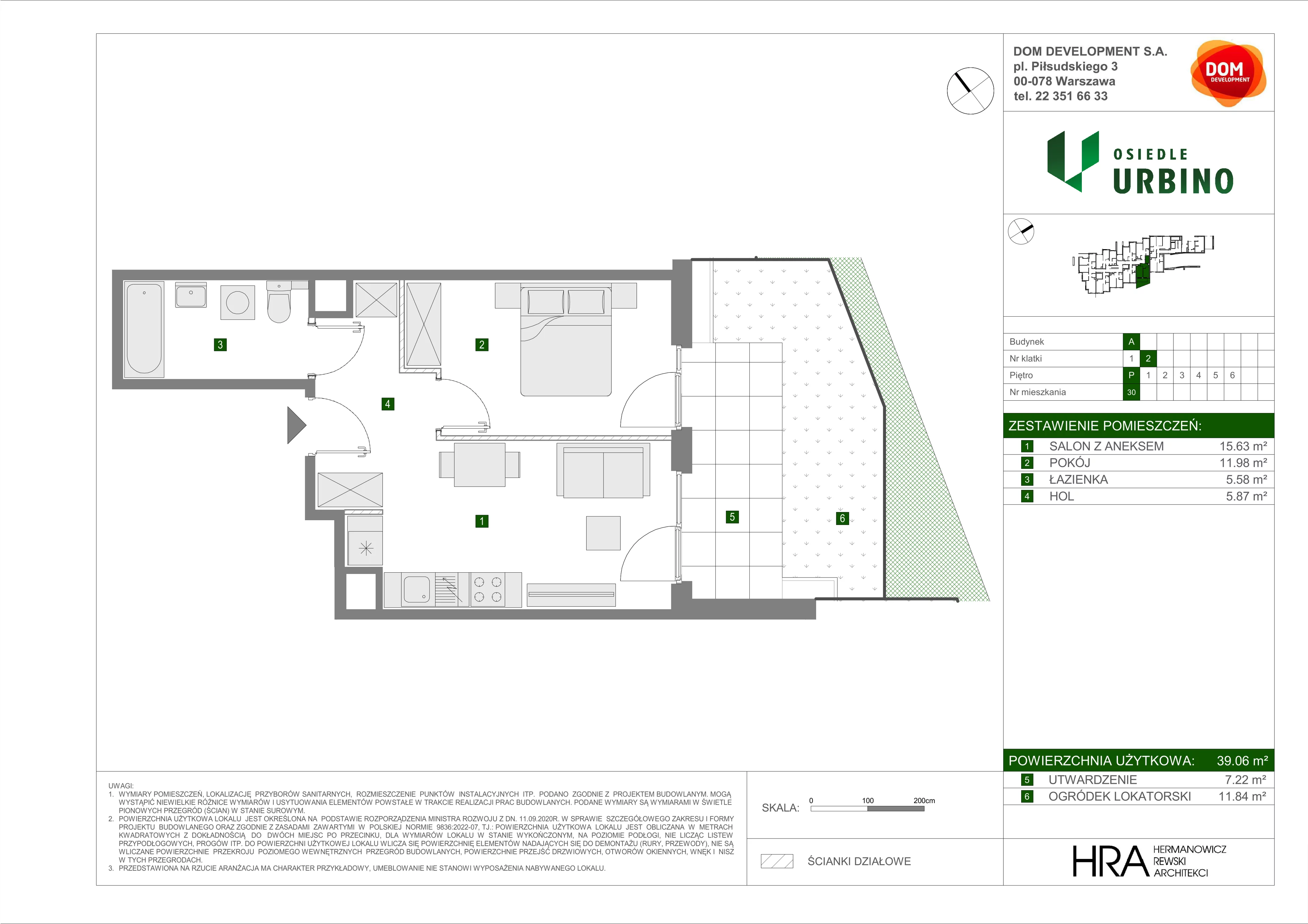 2 pokoje, mieszkanie 39,06 m², parter, oferta nr A/30, Osiedle Urbino, Warszawa, Włochy, Raków, ul. Równoległa
