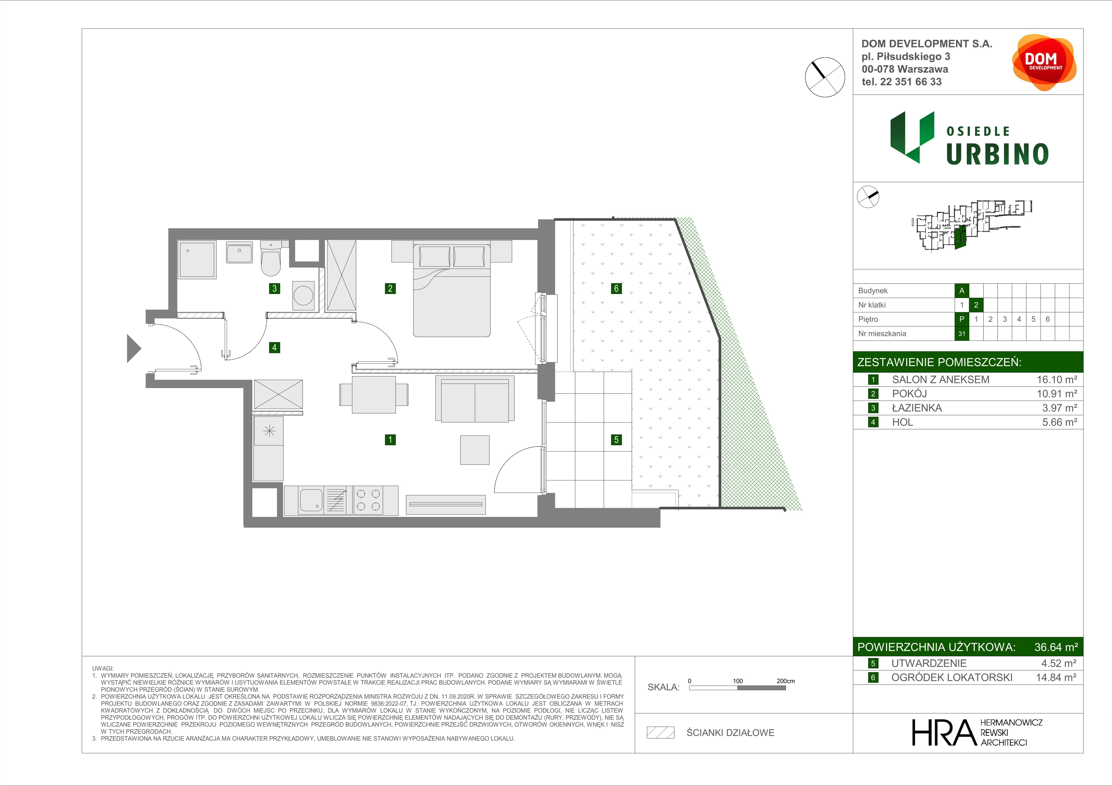 2 pokoje, mieszkanie 36,64 m², parter, oferta nr A/31, Osiedle Urbino, Warszawa, Włochy, Raków, ul. Równoległa