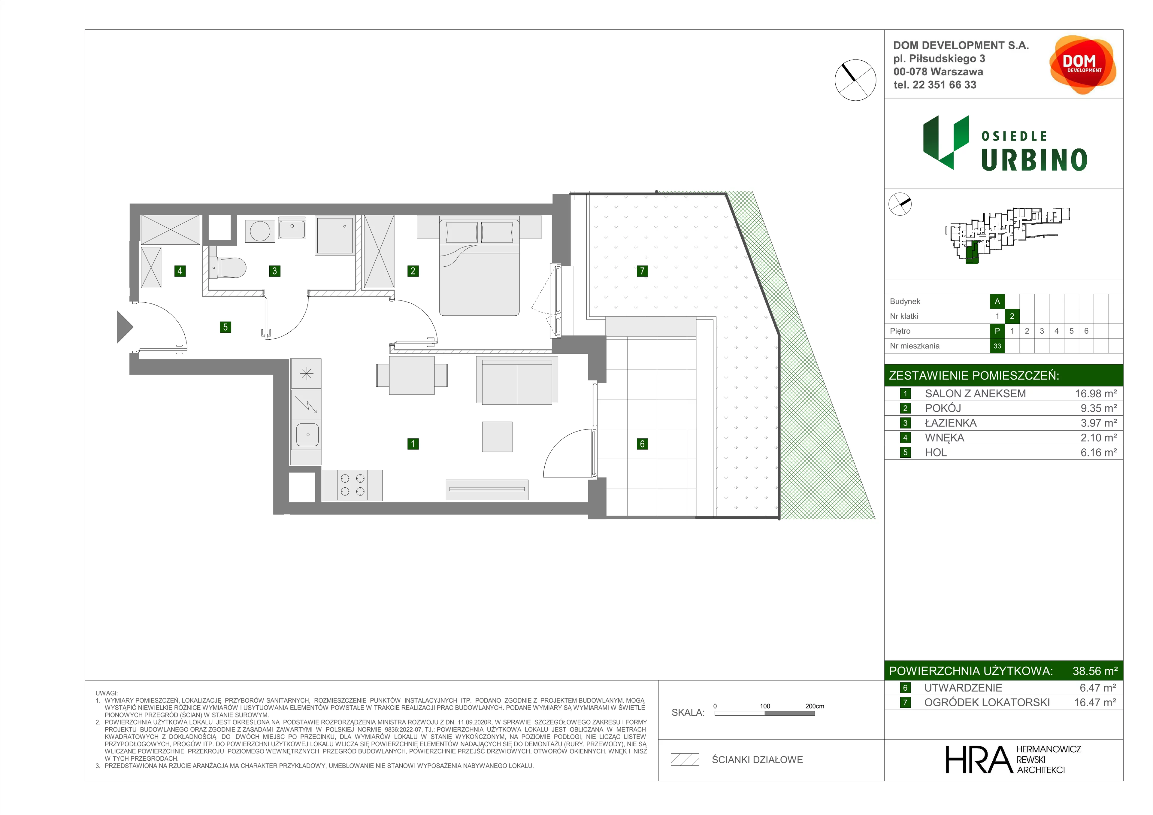 2 pokoje, mieszkanie 38,56 m², parter, oferta nr A/33, Osiedle Urbino, Warszawa, Włochy, Raków, ul. Równoległa