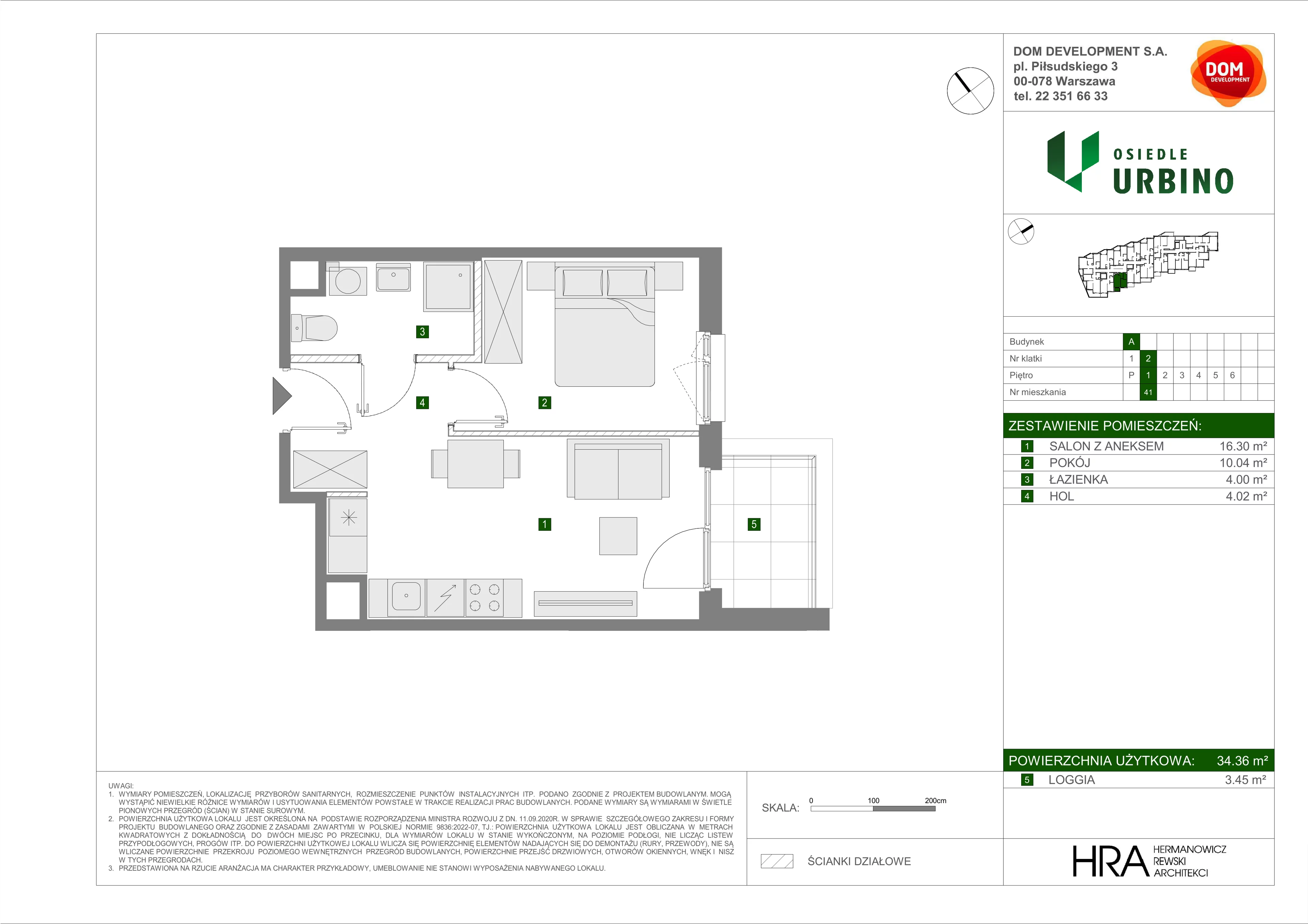 2 pokoje, mieszkanie 34,36 m², piętro 1, oferta nr A/41, Osiedle Urbino, Warszawa, Włochy, Raków, ul. Równoległa