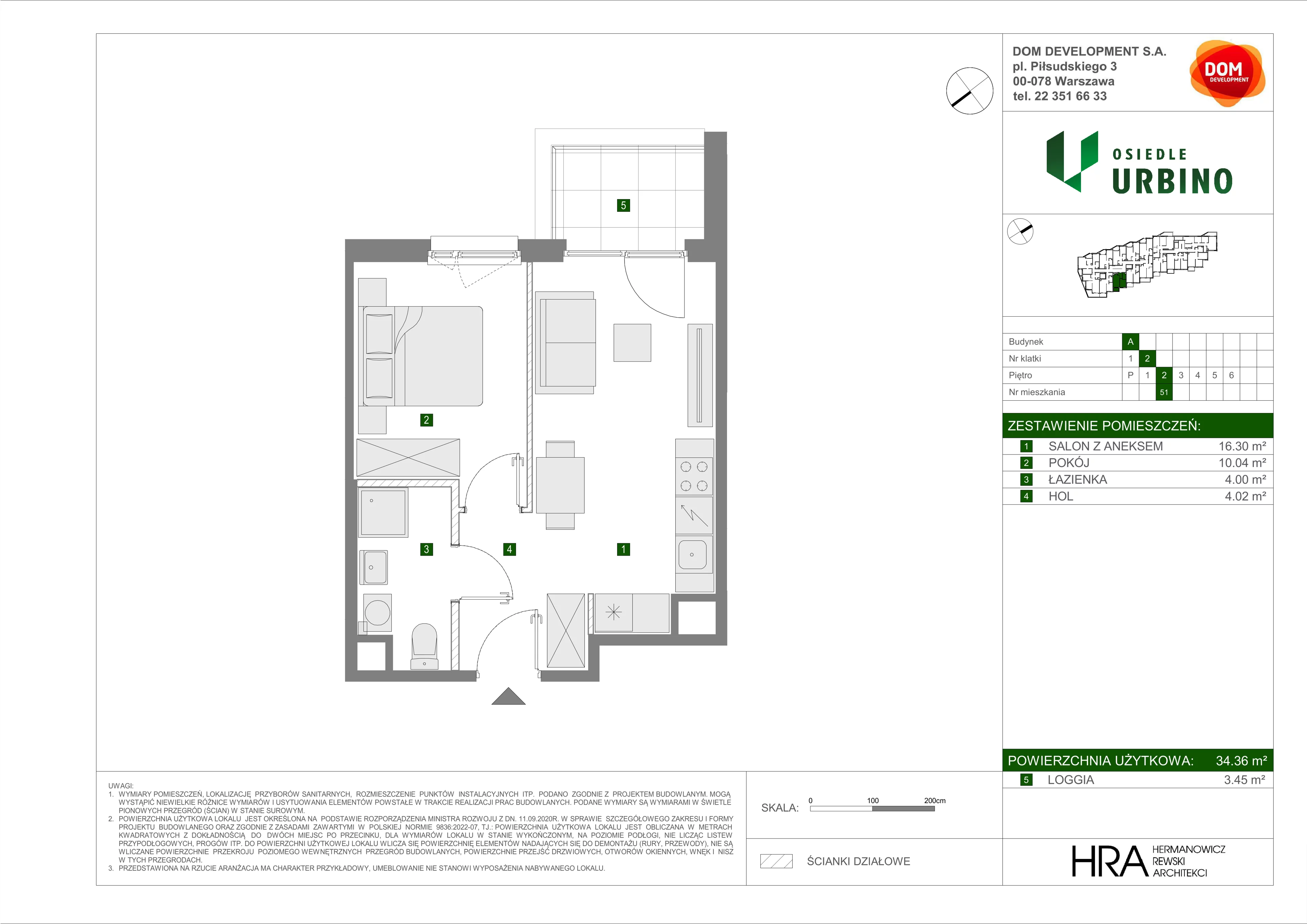 2 pokoje, mieszkanie 34,36 m², piętro 2, oferta nr A/51, Osiedle Urbino, Warszawa, Włochy, Raków, ul. Równoległa