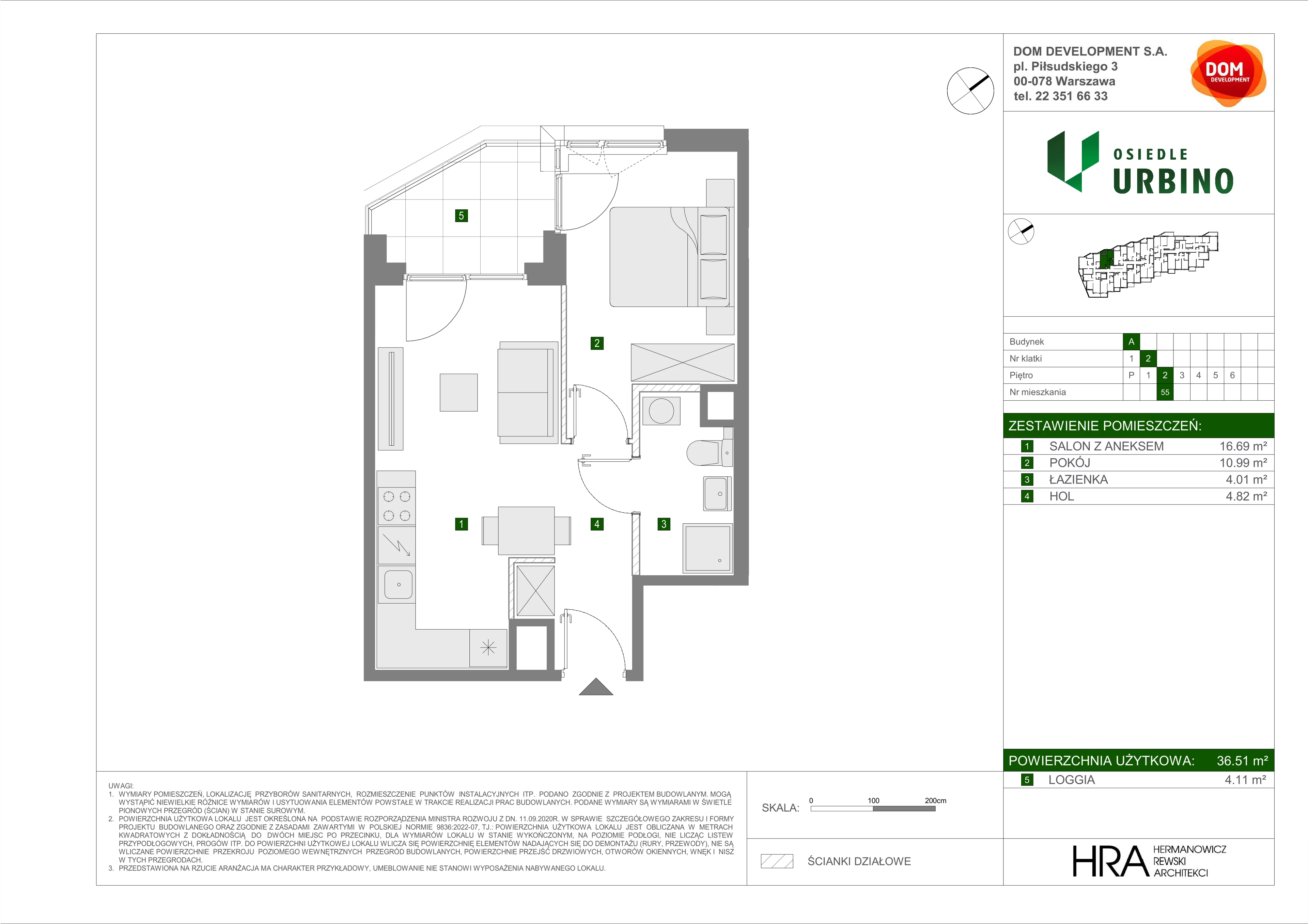 2 pokoje, mieszkanie 36,51 m², piętro 2, oferta nr A/55, Osiedle Urbino, Warszawa, Włochy, Raków, ul. Równoległa