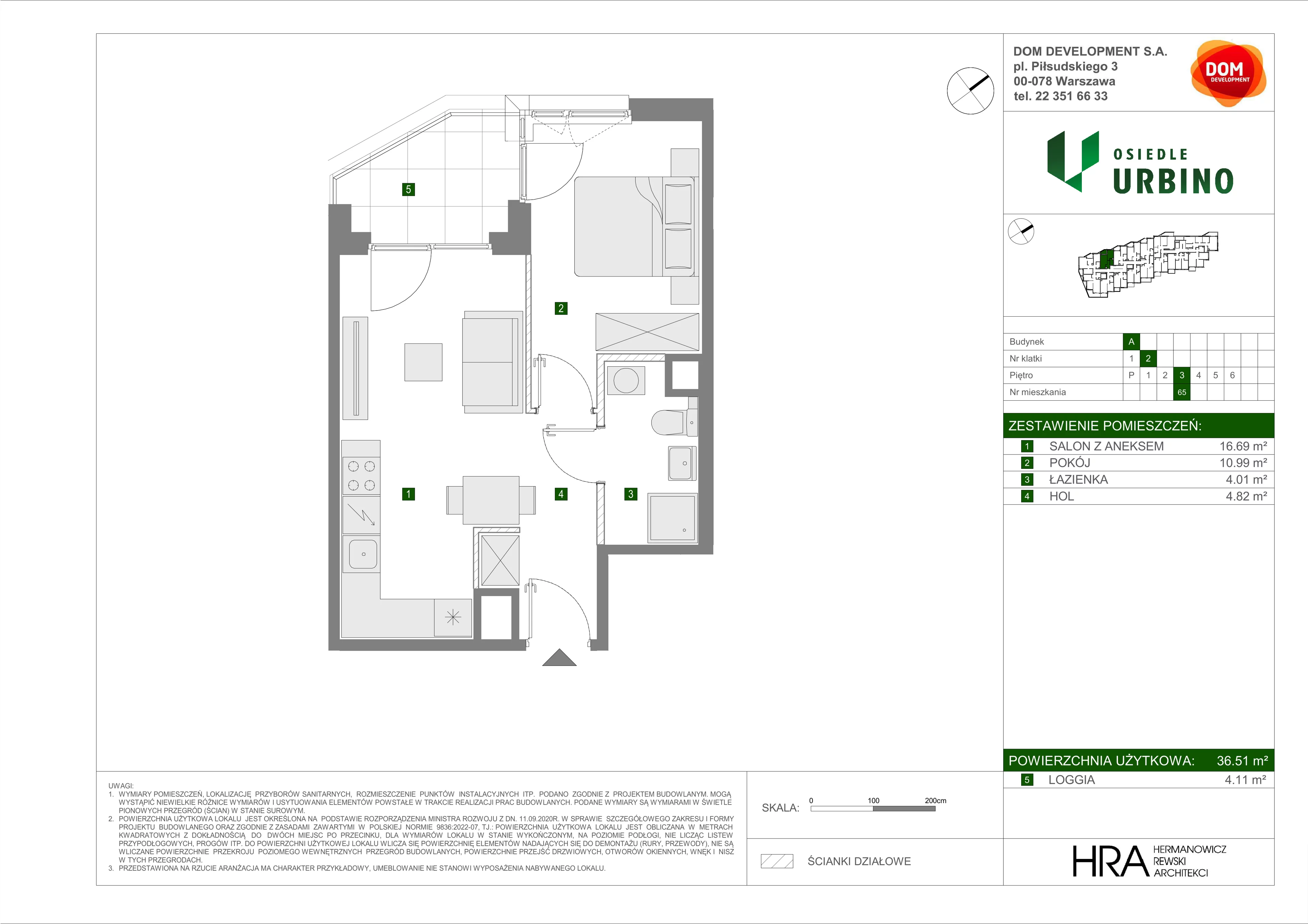 2 pokoje, mieszkanie 36,51 m², piętro 3, oferta nr A/65, Osiedle Urbino, Warszawa, Włochy, Raków, ul. Równoległa