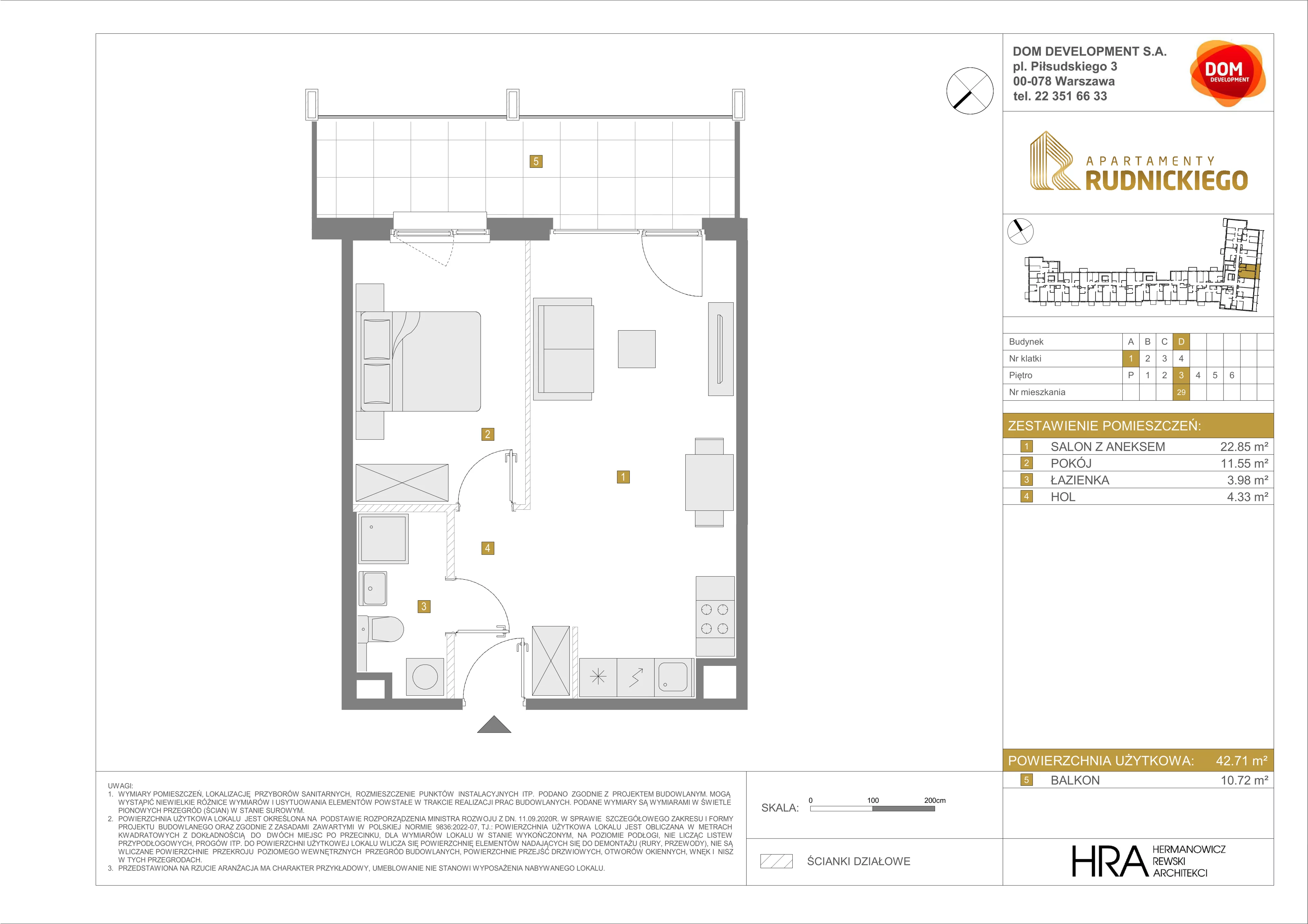 Mieszkanie 42,71 m², piętro 3, oferta nr D/29, Apartamenty Rudnickiego, Warszawa, Bielany, Piaski, ul. Rudnickiego 7