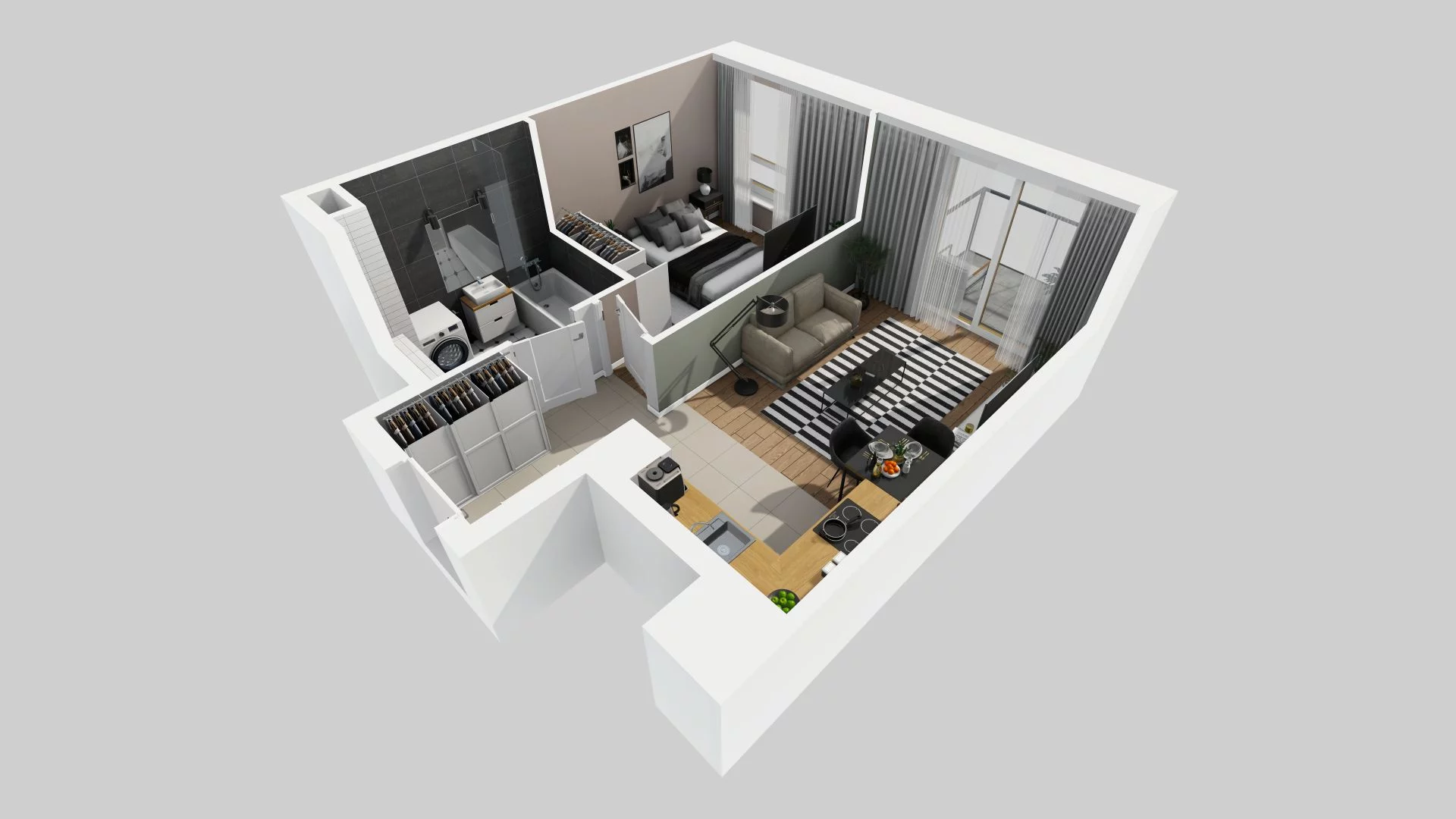 2 pokoje, mieszkanie 38,24 m², piętro 3, oferta nr D/121, Apartamenty Rudnickiego, Warszawa, Bielany, Piaski, ul. Rudnickiego 7