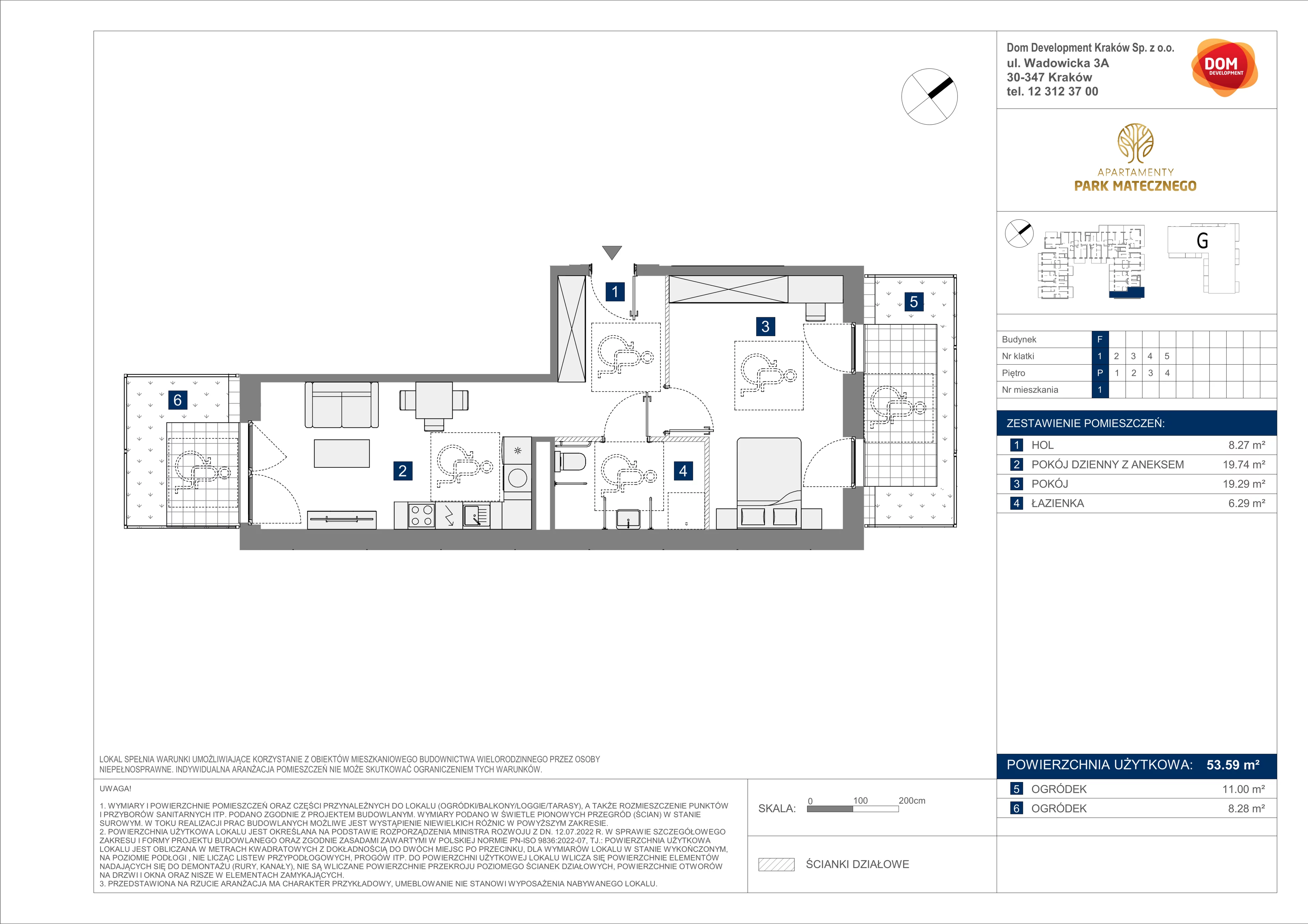 2 pokoje, apartament 53,59 m², parter, oferta nr F/1, Apartamenty Park Matecznego bud. F i G, Kraków, Podgórze, Mateczny, ul. Rydlówka / Nowoorawska