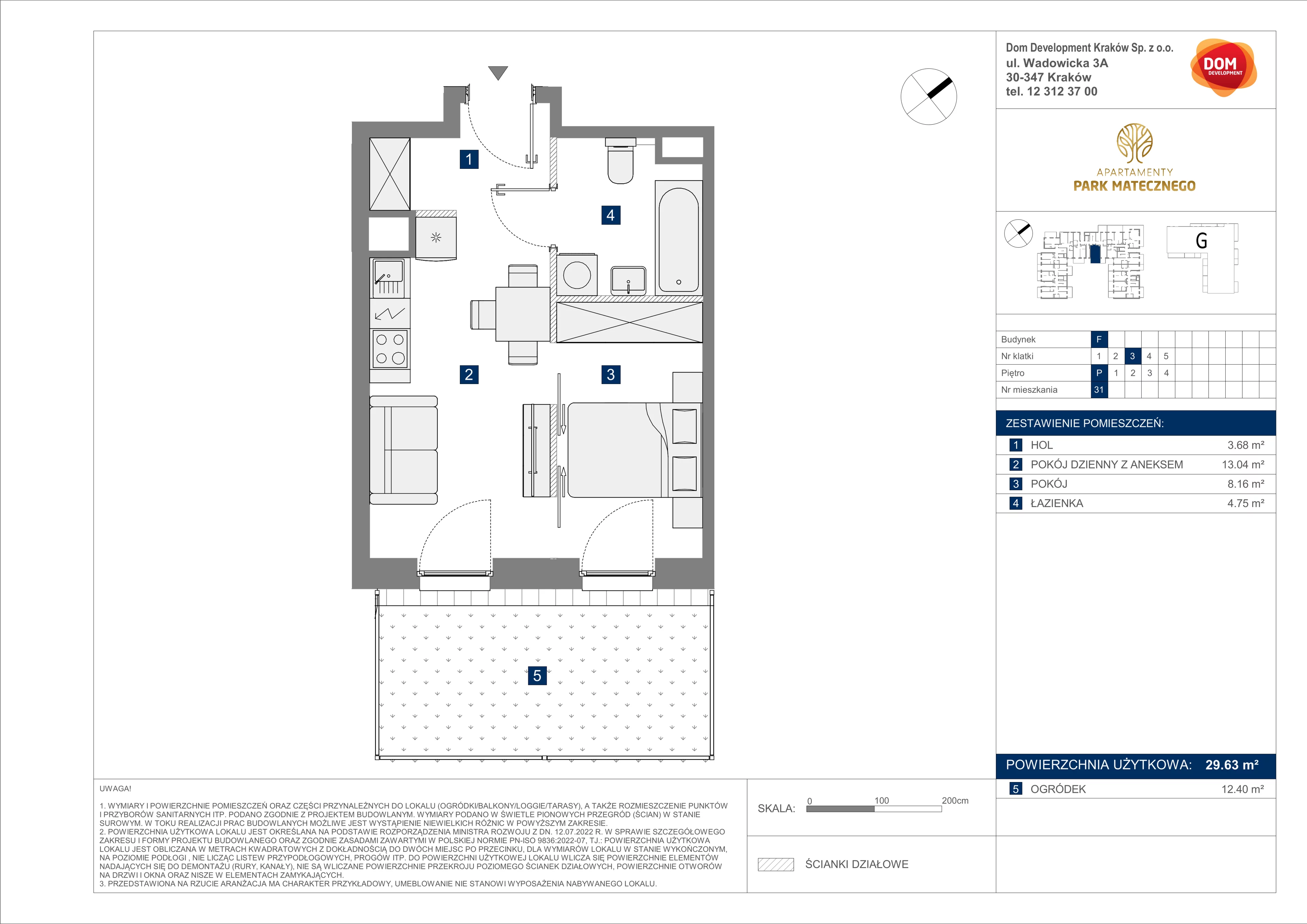 2 pokoje, apartament 29,63 m², parter, oferta nr F/31, Apartamenty Park Matecznego bud. F i G, Kraków, Podgórze, Mateczny, ul. Rydlówka / Nowoorawska