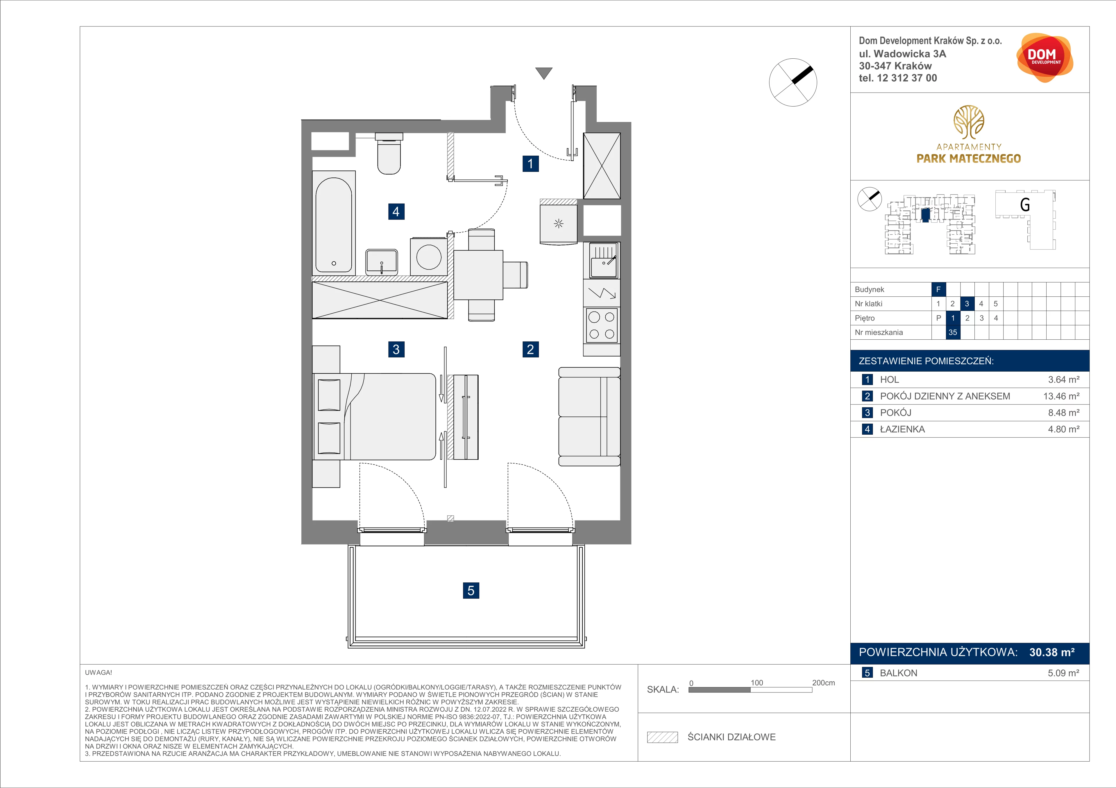 2 pokoje, apartament 30,38 m², piętro 1, oferta nr F/35, Apartamenty Park Matecznego bud. F i G, Kraków, Podgórze, Mateczny, ul. Rydlówka / Nowoorawska