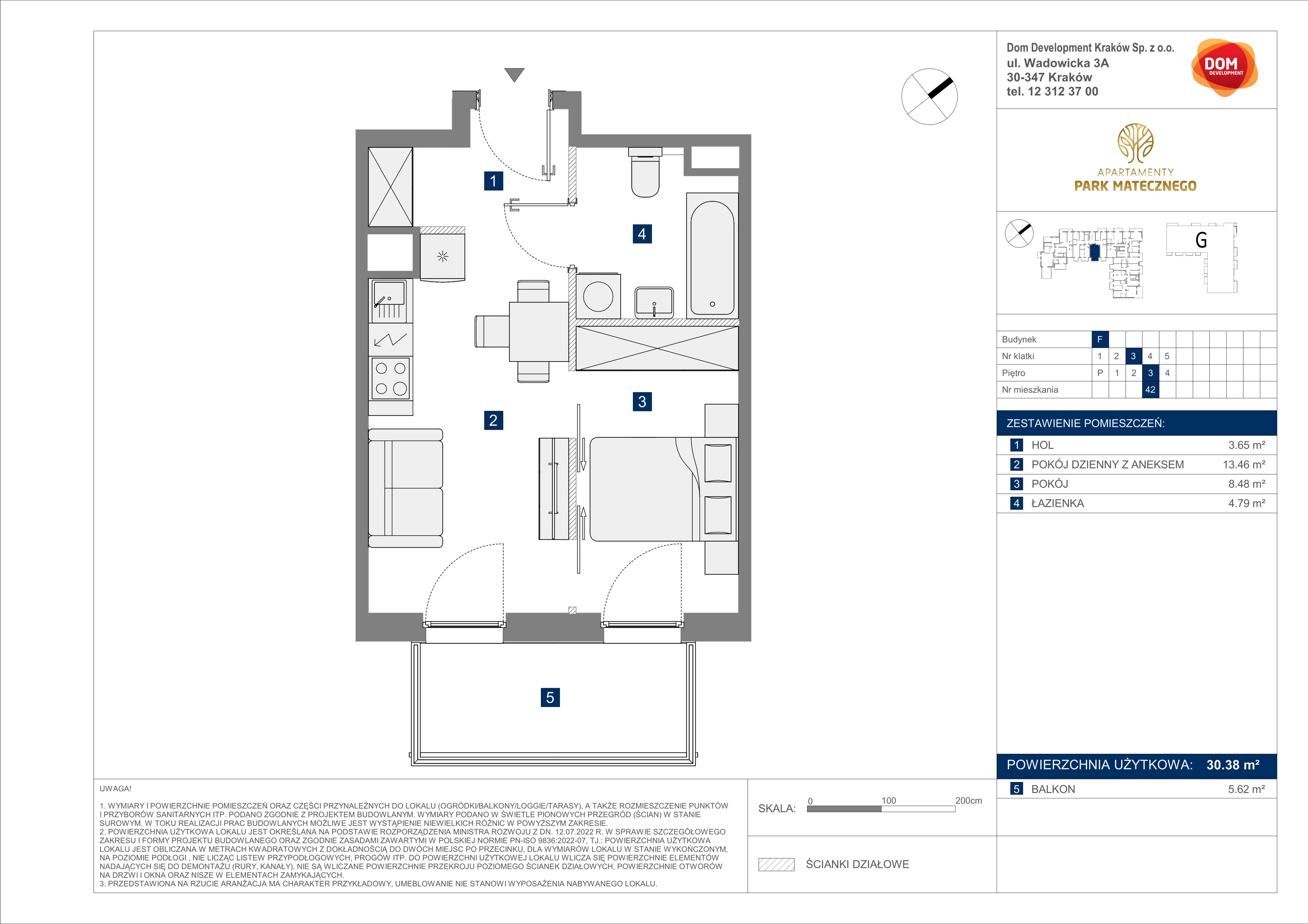 2 pokoje, apartament 30,38 m², piętro 3, oferta nr F/42, Apartamenty Park Matecznego bud. F i G, Kraków, Podgórze, Mateczny, ul. Rydlówka / Nowoorawska