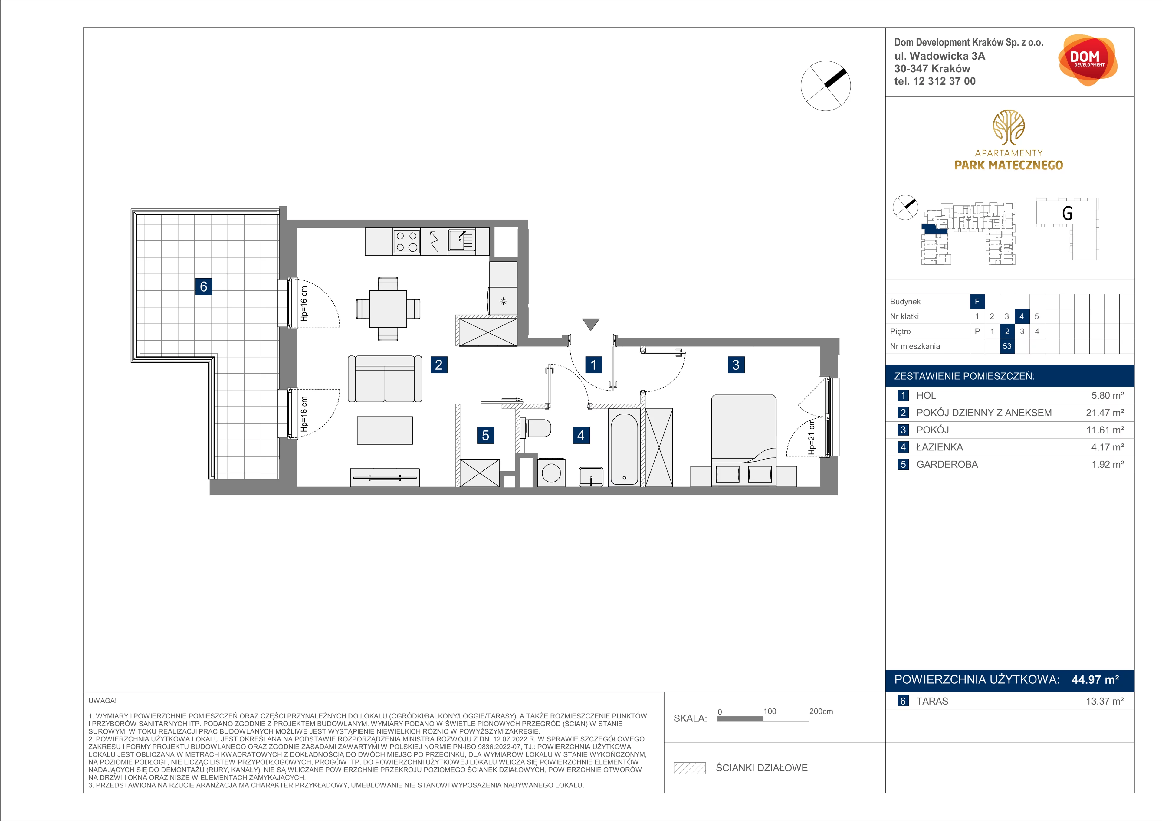 2 pokoje, apartament 44,97 m², piętro 2, oferta nr F/53, Apartamenty Park Matecznego bud. F i G, Kraków, Podgórze, Mateczny, ul. Rydlówka / Nowoorawska