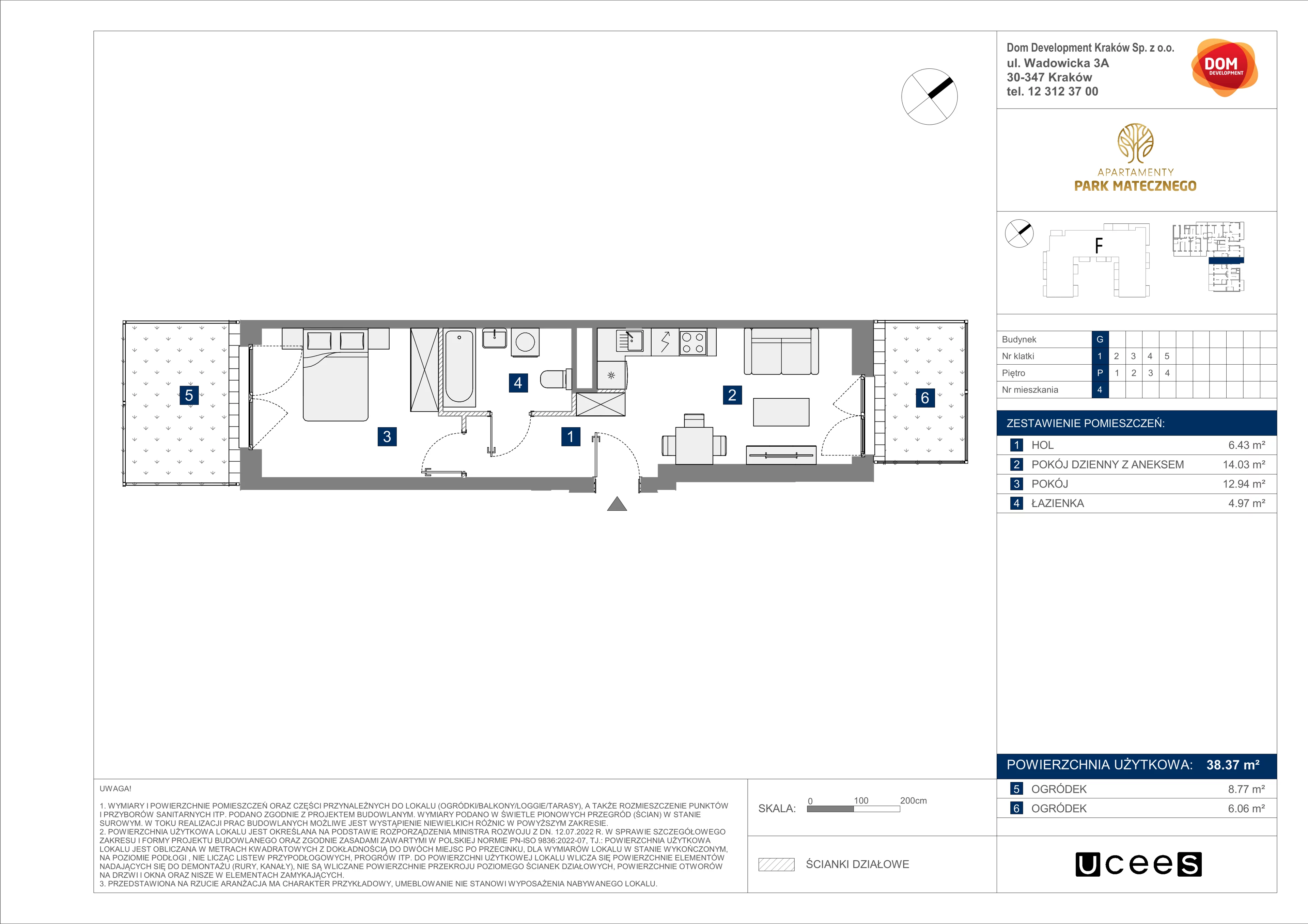 2 pokoje, apartament 38,37 m², parter, oferta nr G/4, Apartamenty Park Matecznego bud. F i G, Kraków, Podgórze, Mateczny, ul. Rydlówka / Nowoorawska