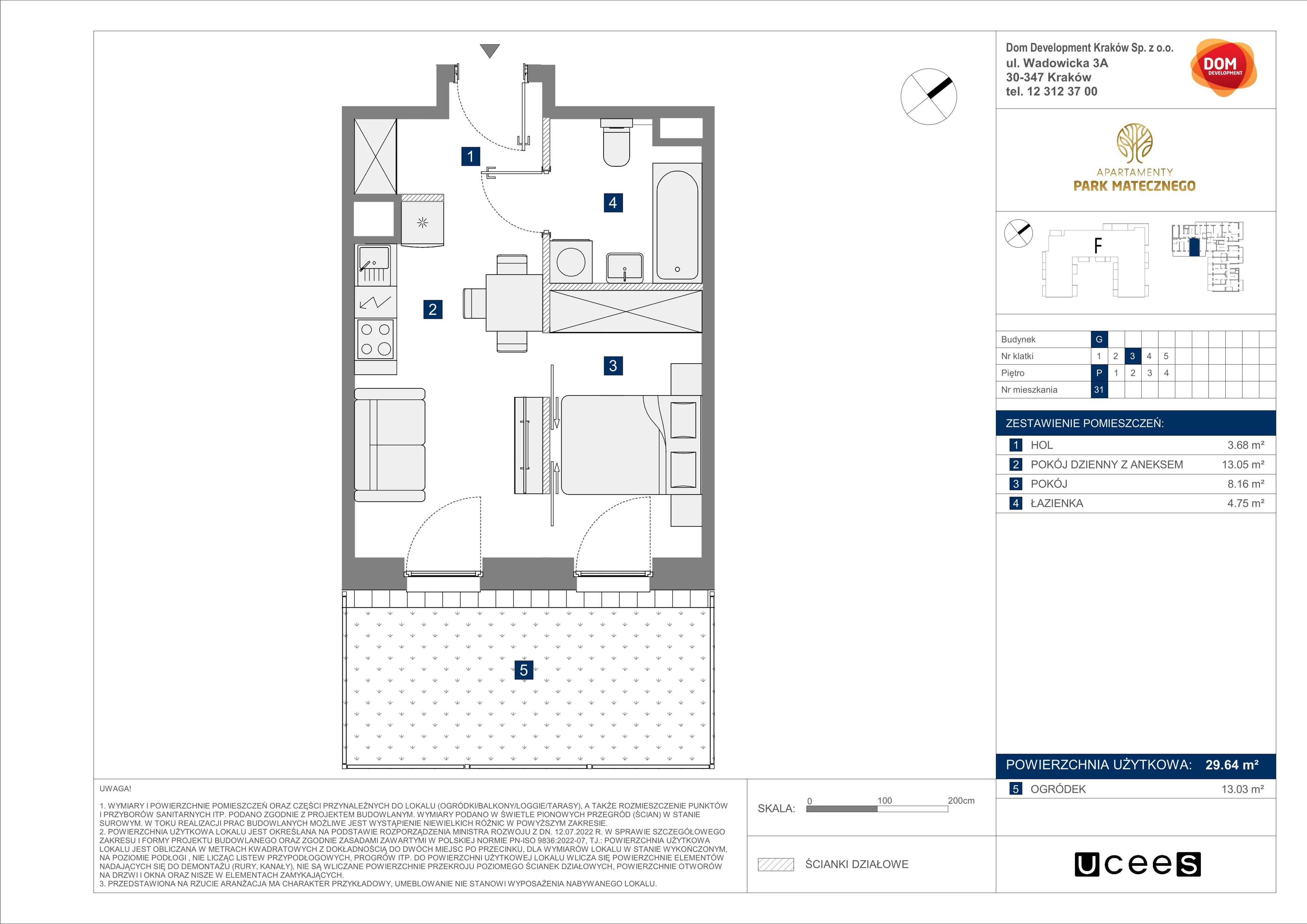 2 pokoje, mieszkanie 29,64 m², parter, oferta nr G/31, Apartamenty Park Matecznego bud. F i G, Kraków, Podgórze, Mateczny, ul. Rydlówka / Nowoorawska