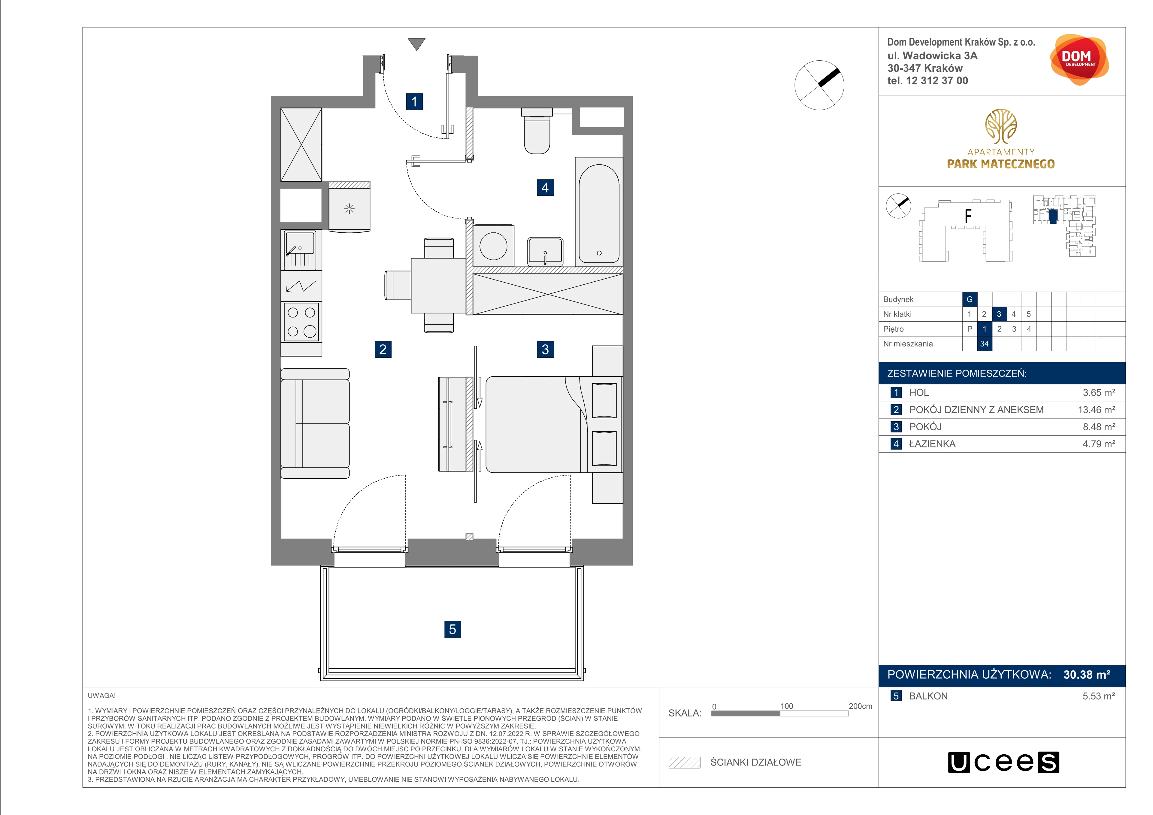2 pokoje, apartament 30,38 m², piętro 1, oferta nr G/34, Apartamenty Park Matecznego bud. F i G, Kraków, Podgórze, Mateczny, ul. Rydlówka / Nowoorawska