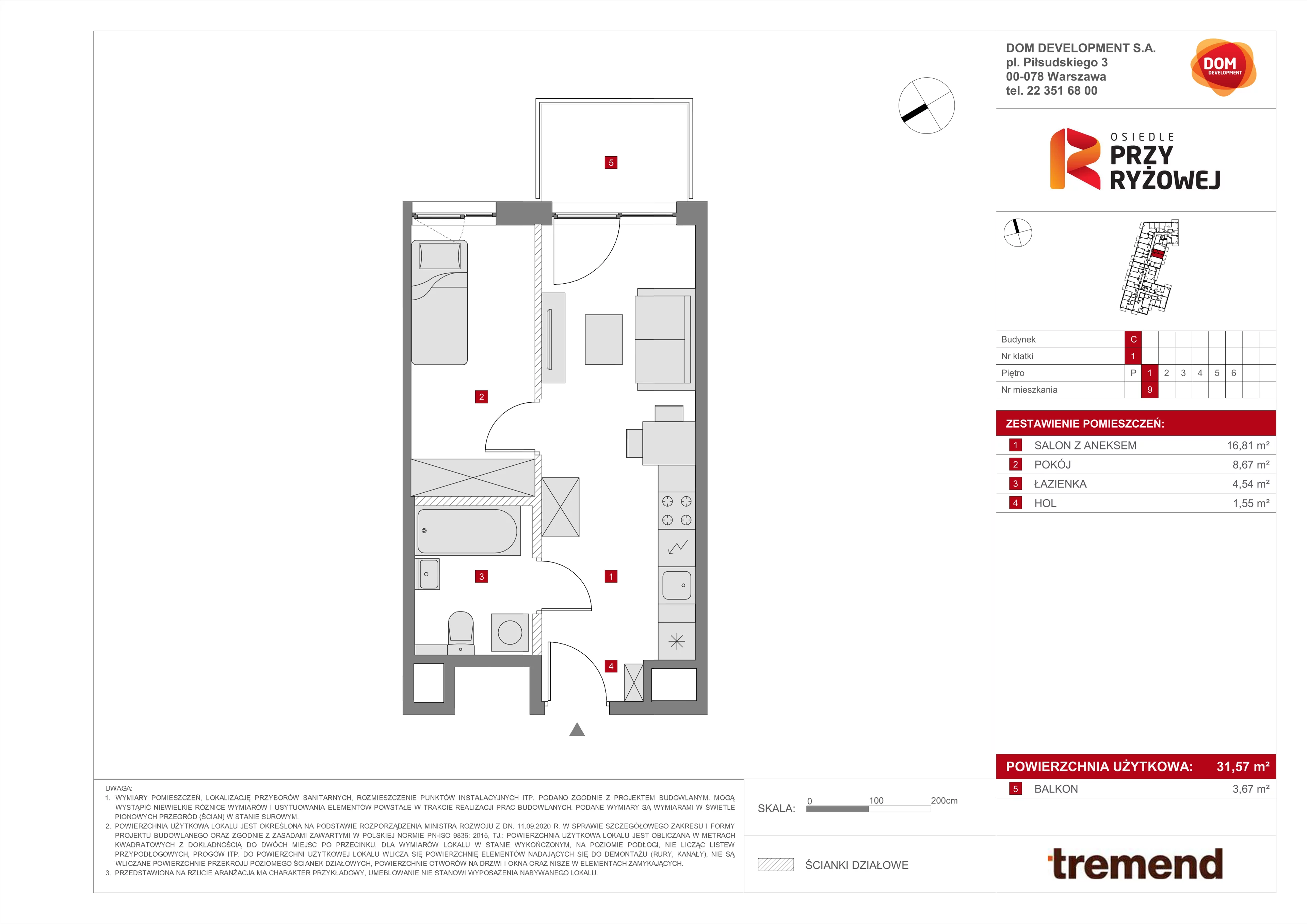 Mieszkanie 31,57 m², piętro 1, oferta nr C/9, Osiedle przy Ryżowej, Warszawa, Ursus, Skorosze, ul. Ryżowa 62