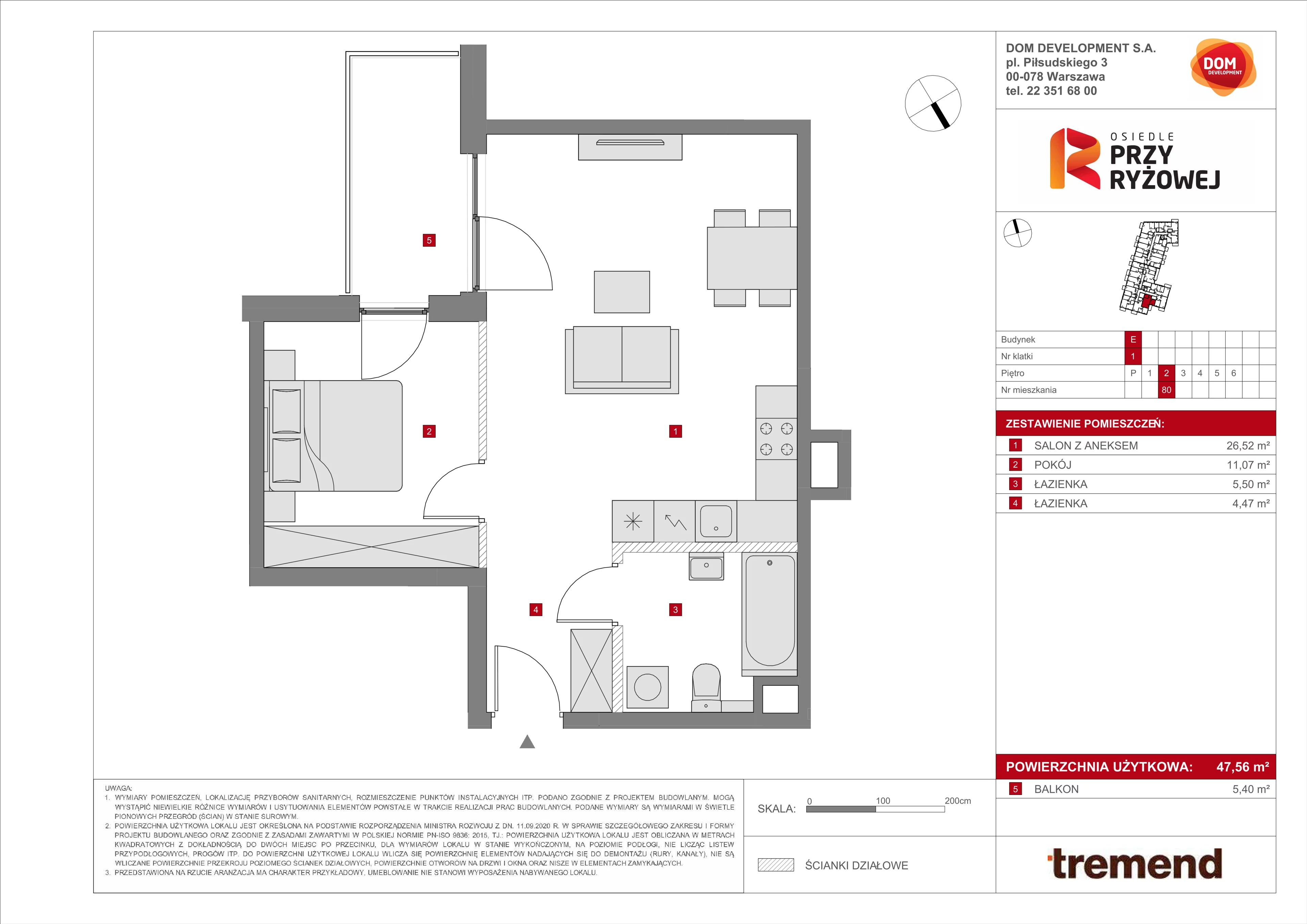 Mieszkanie 47,56 m², piętro 2, oferta nr E/80, Osiedle przy Ryżowej, Warszawa, Ursus, Skorosze, ul. Ryżowa 62