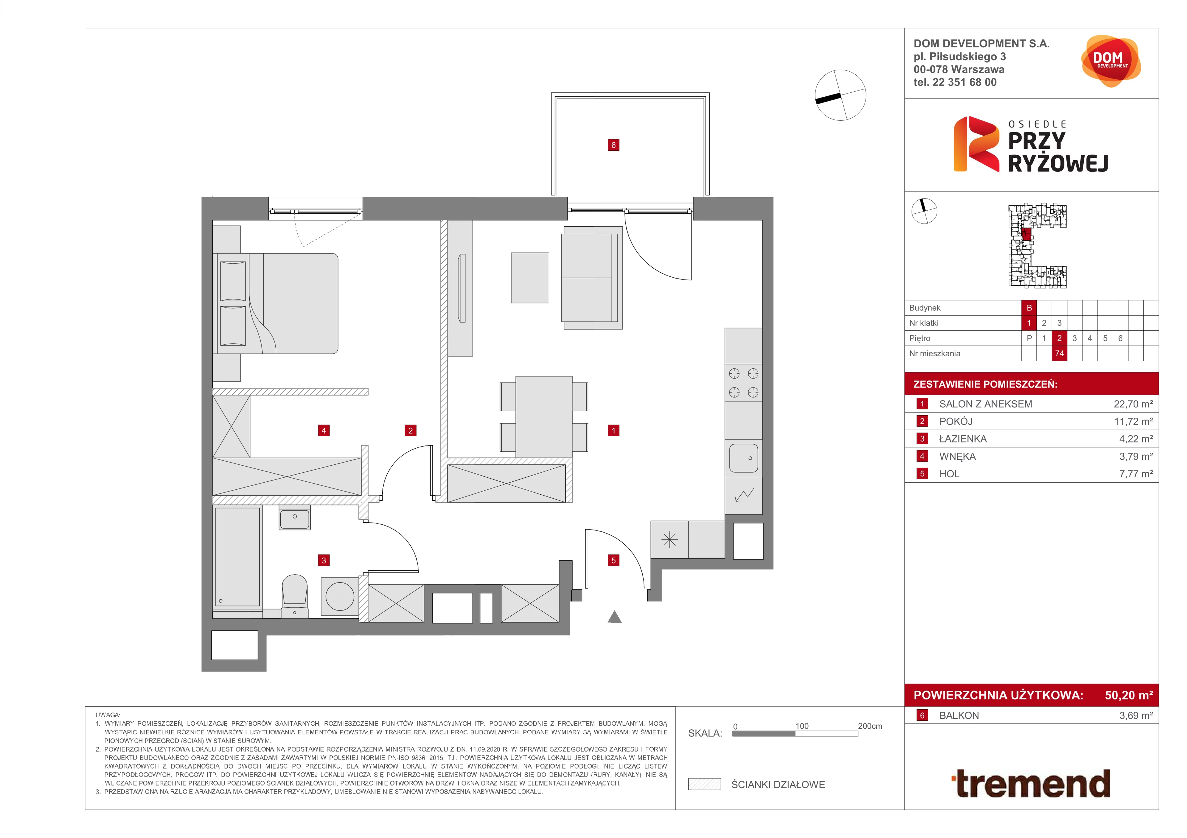 2 pokoje, mieszkanie 50,20 m², piętro 2, oferta nr B/74, Osiedle przy Ryżowej, Warszawa, Ursus, Skorosze, ul. Ryżowa 62