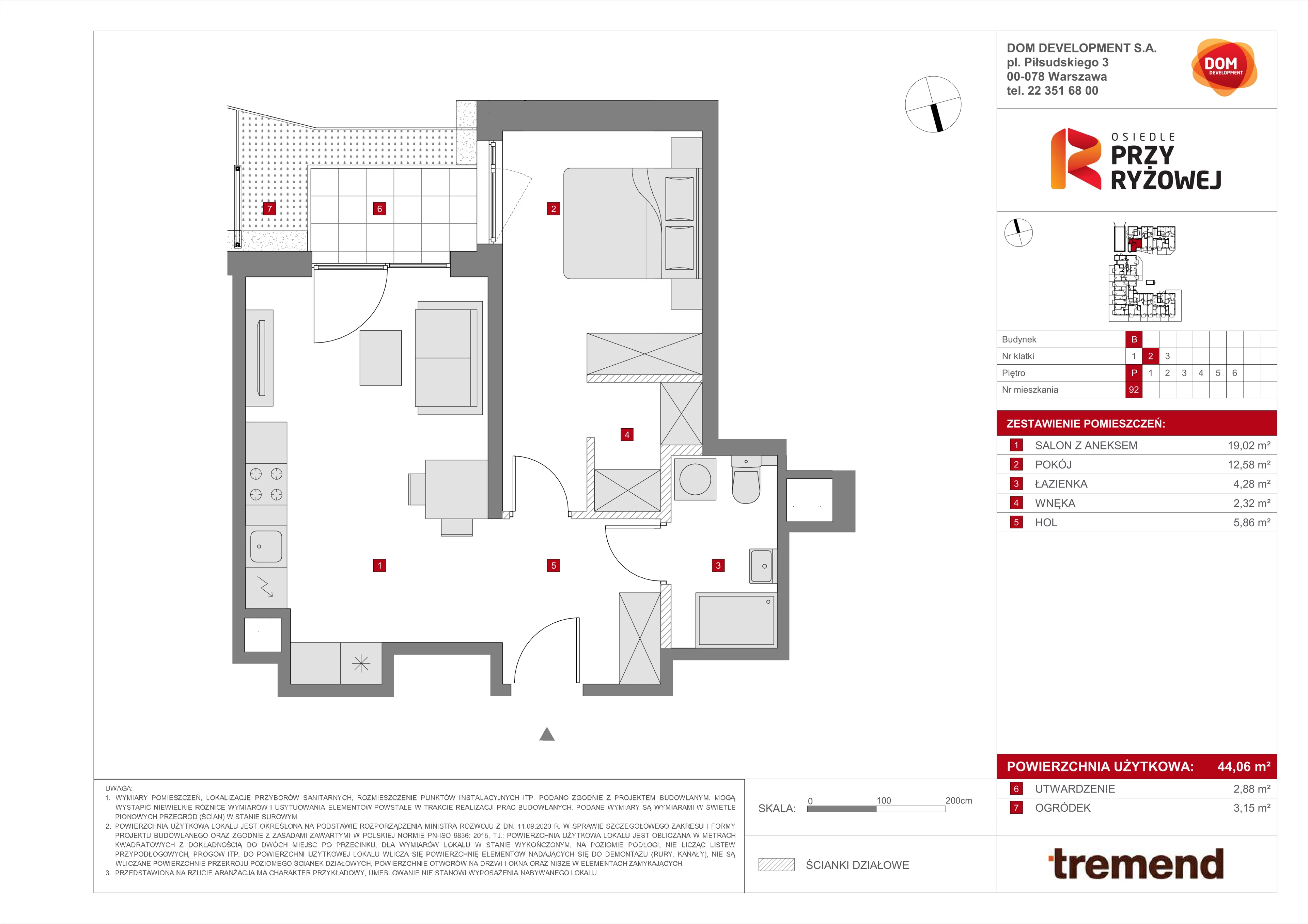 2 pokoje, mieszkanie 44,06 m², parter, oferta nr B/92, Osiedle przy Ryżowej, Warszawa, Ursus, Skorosze, ul. Ryżowa 62