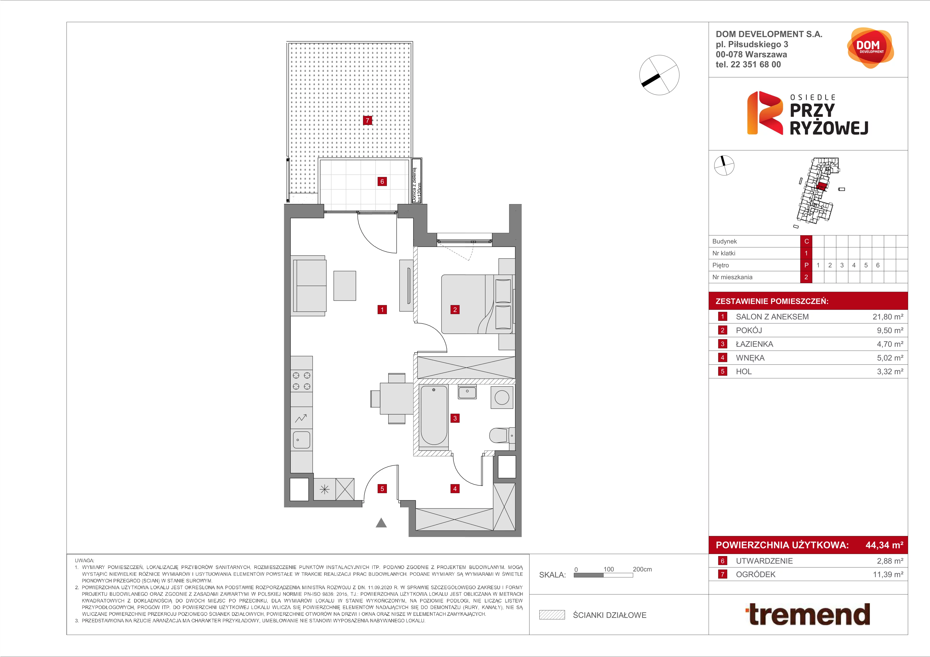 2 pokoje, mieszkanie 44,34 m², parter, oferta nr C/2, Osiedle przy Ryżowej, Warszawa, Ursus, Skorosze, ul. Ryżowa 62
