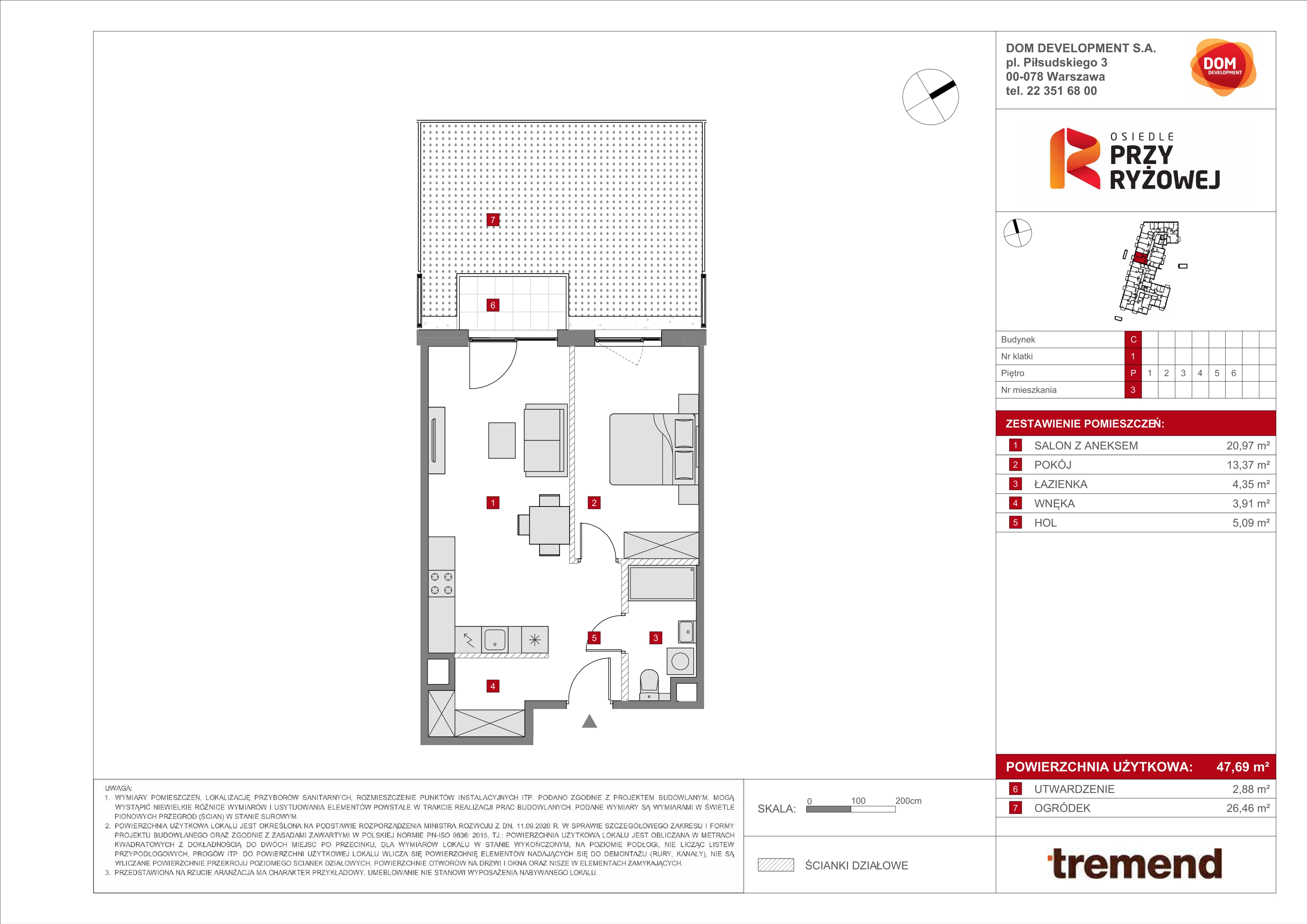 2 pokoje, mieszkanie 47,69 m², parter, oferta nr C/3, Osiedle przy Ryżowej, Warszawa, Ursus, Skorosze, ul. Ryżowa 62