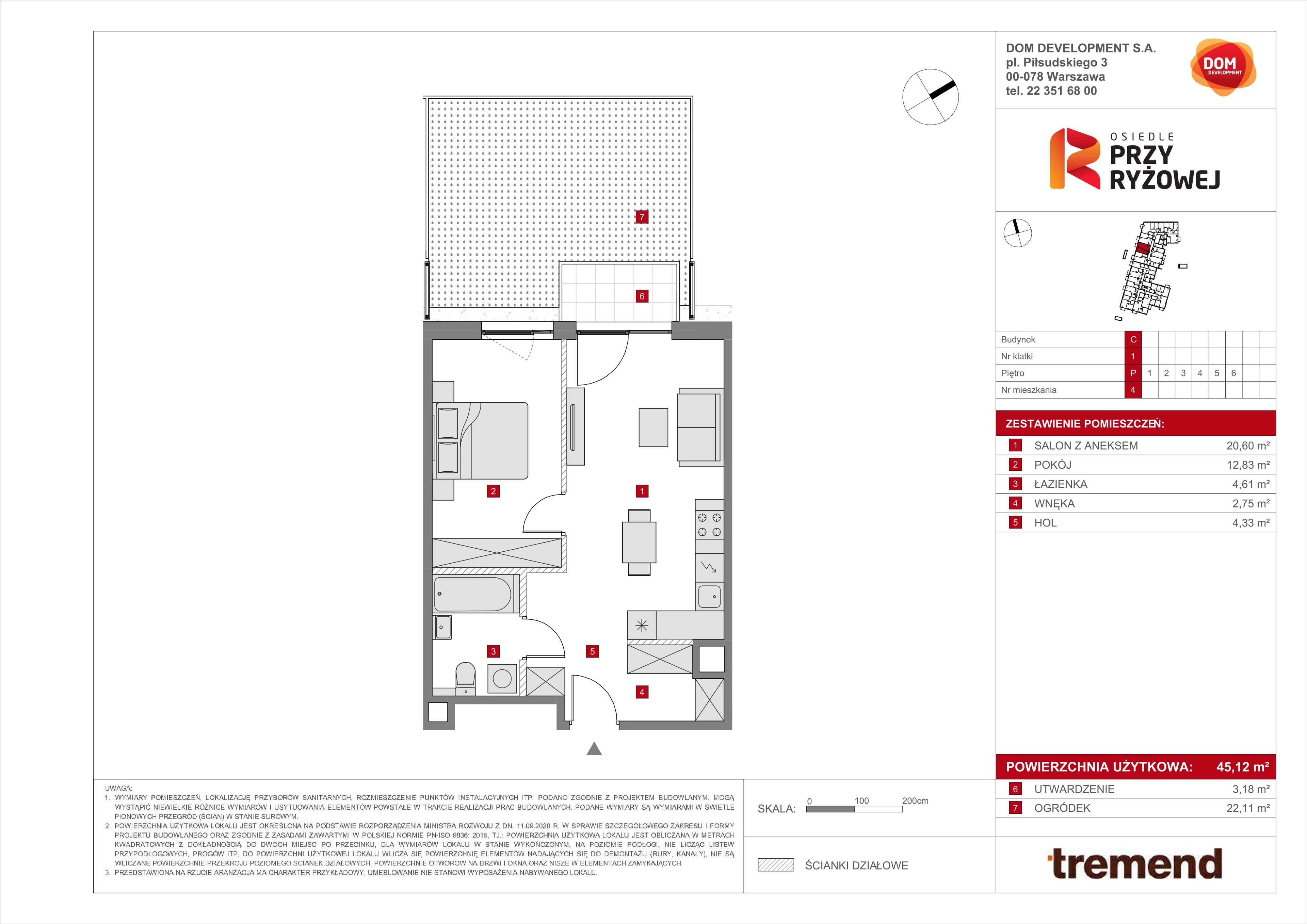 2 pokoje, mieszkanie 45,12 m², parter, oferta nr C/4, Osiedle przy Ryżowej, Warszawa, Ursus, Skorosze, ul. Ryżowa 62