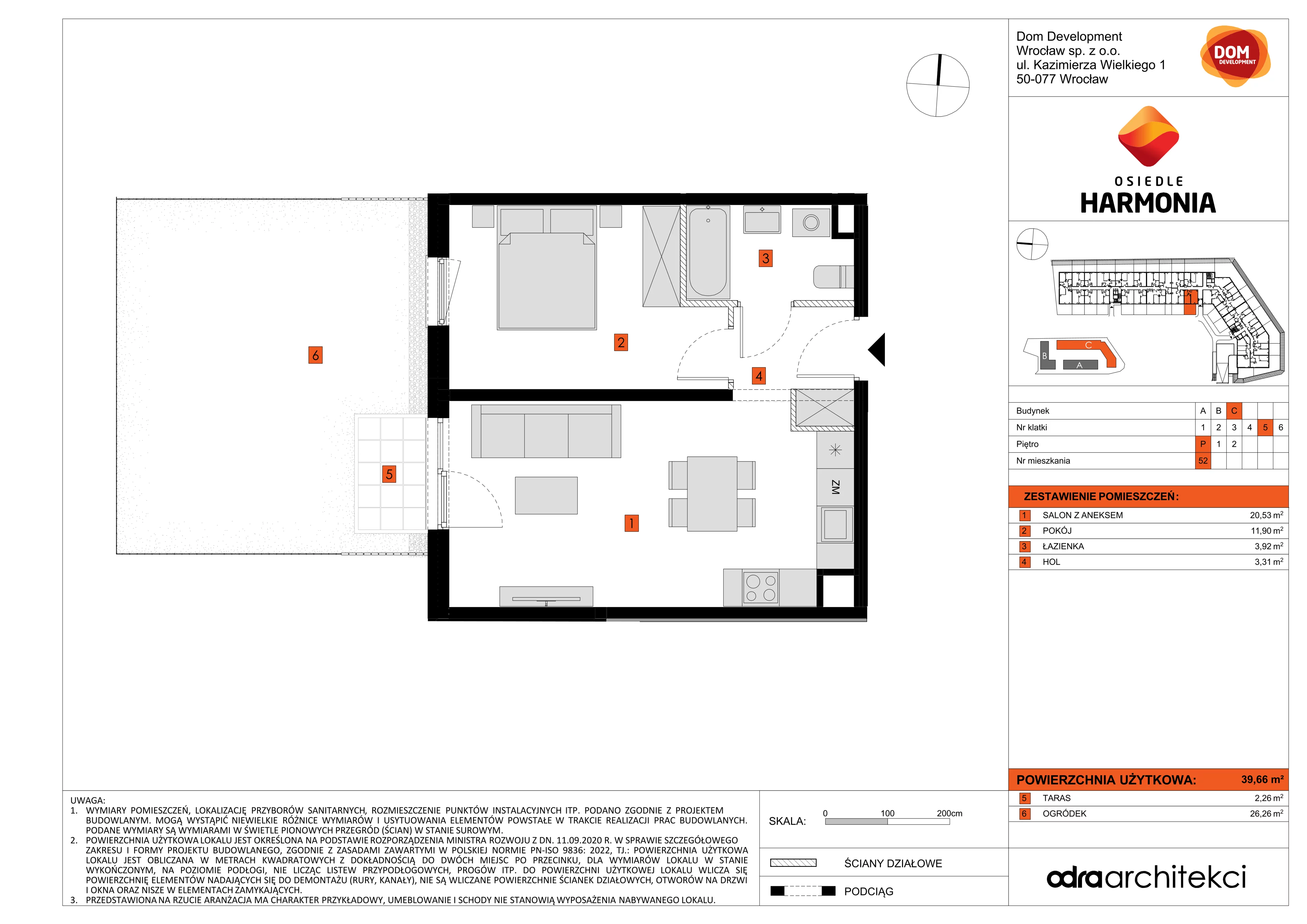 2 pokoje, mieszkanie 39,66 m², parter, oferta nr C/52, Osiedle Harmonia, Wrocław, Maślice, ul. Stodolna