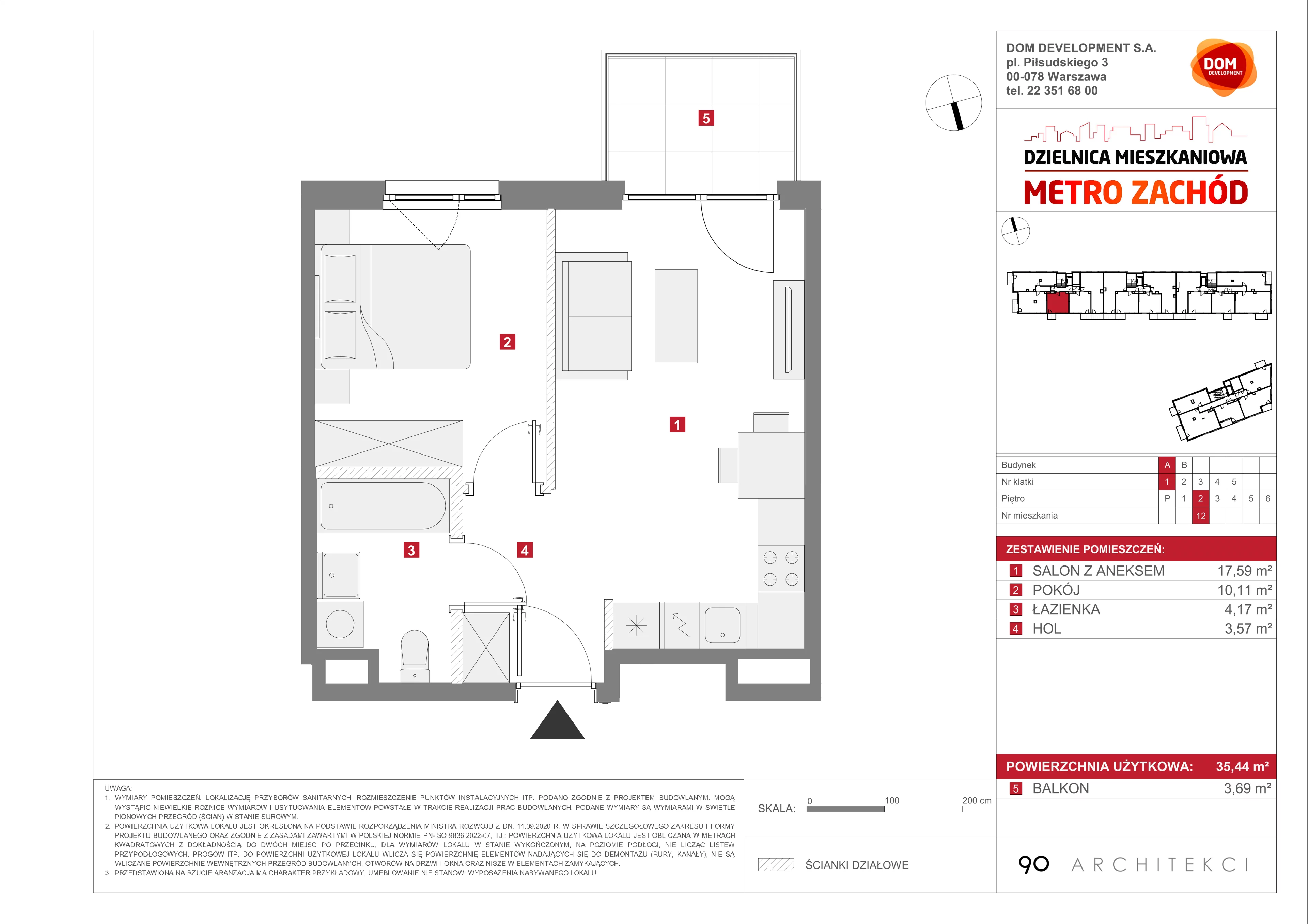 Mieszkanie 35,44 m², piętro 2, oferta nr A/12, Metro Zachód etap 13, Warszawa, Bemowo, Chrzanów, ul. Lazurowa