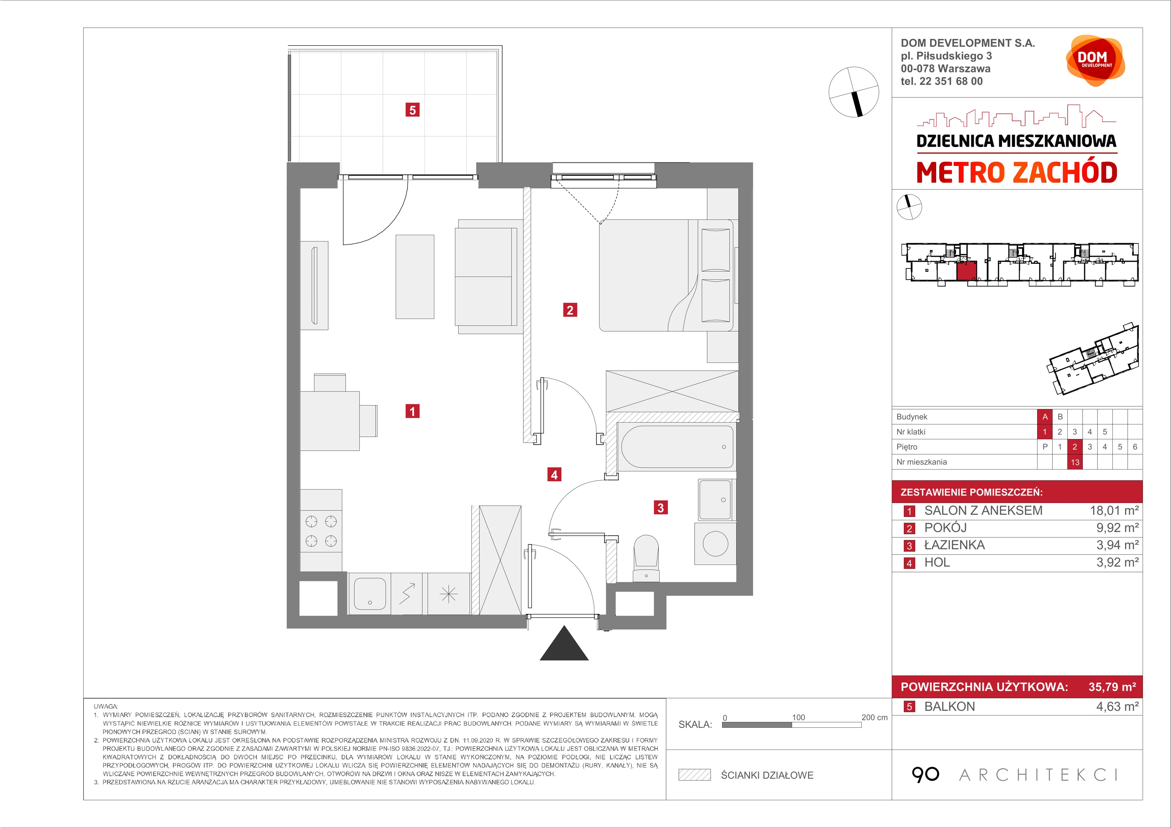 Mieszkanie 35,79 m², piętro 2, oferta nr A/13, Metro Zachód etap 13, Warszawa, Bemowo, Chrzanów, ul. Lazurowa