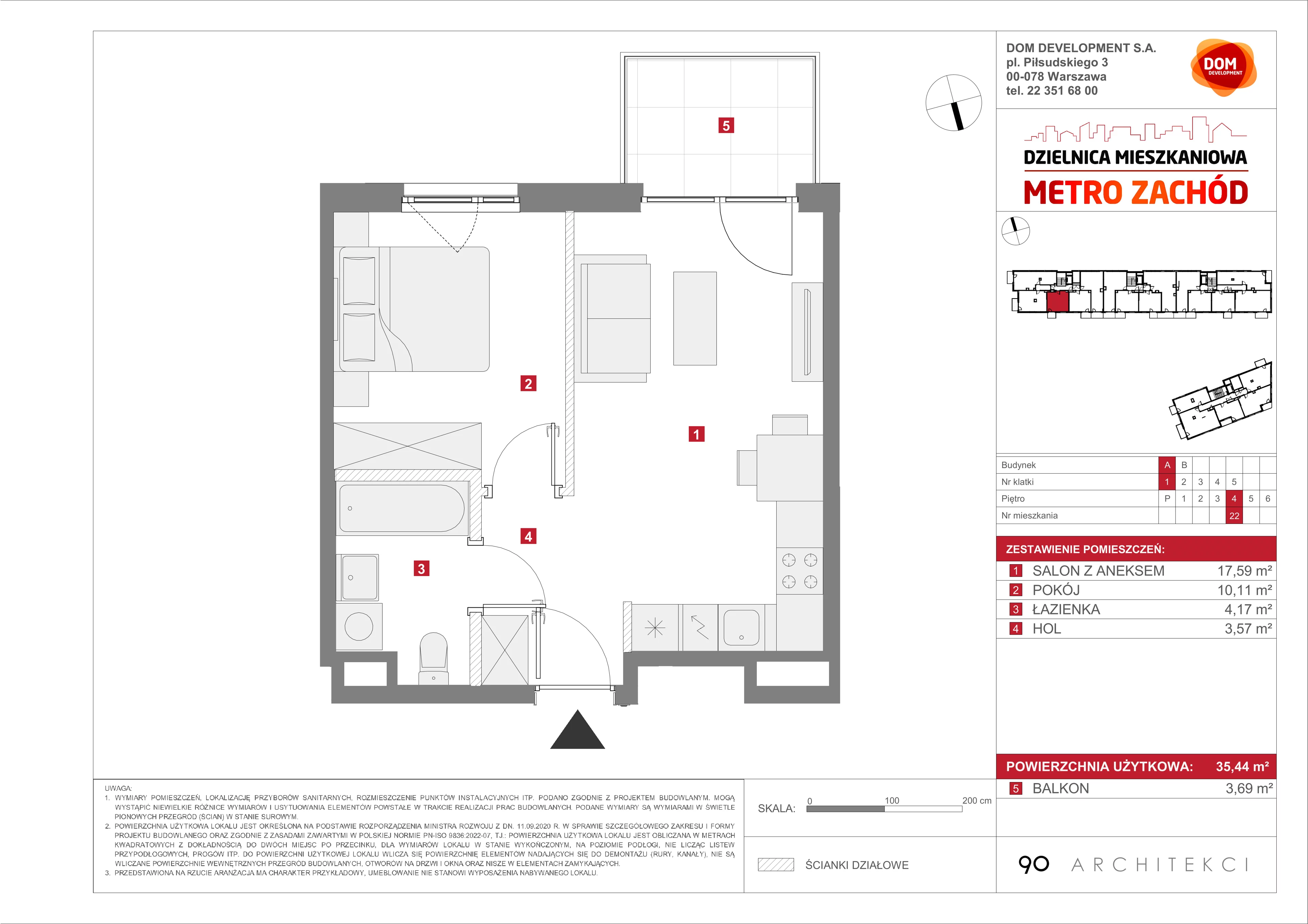 Mieszkanie 35,44 m², piętro 4, oferta nr A/22, Metro Zachód etap 13, Warszawa, Bemowo, Chrzanów, ul. Lazurowa