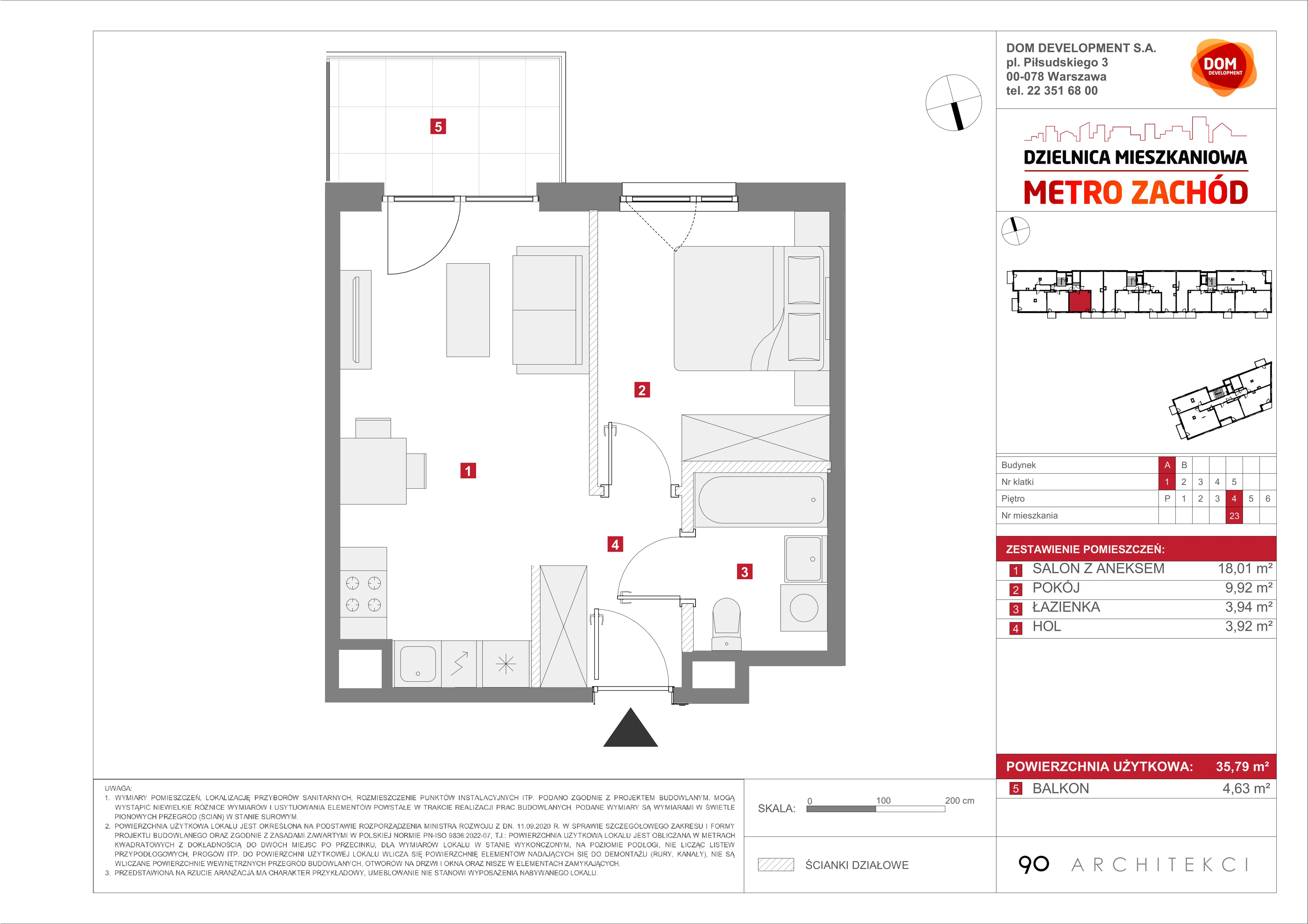 Mieszkanie 35,79 m², piętro 4, oferta nr A/23, Metro Zachód etap 13, Warszawa, Bemowo, Chrzanów, ul. Lazurowa