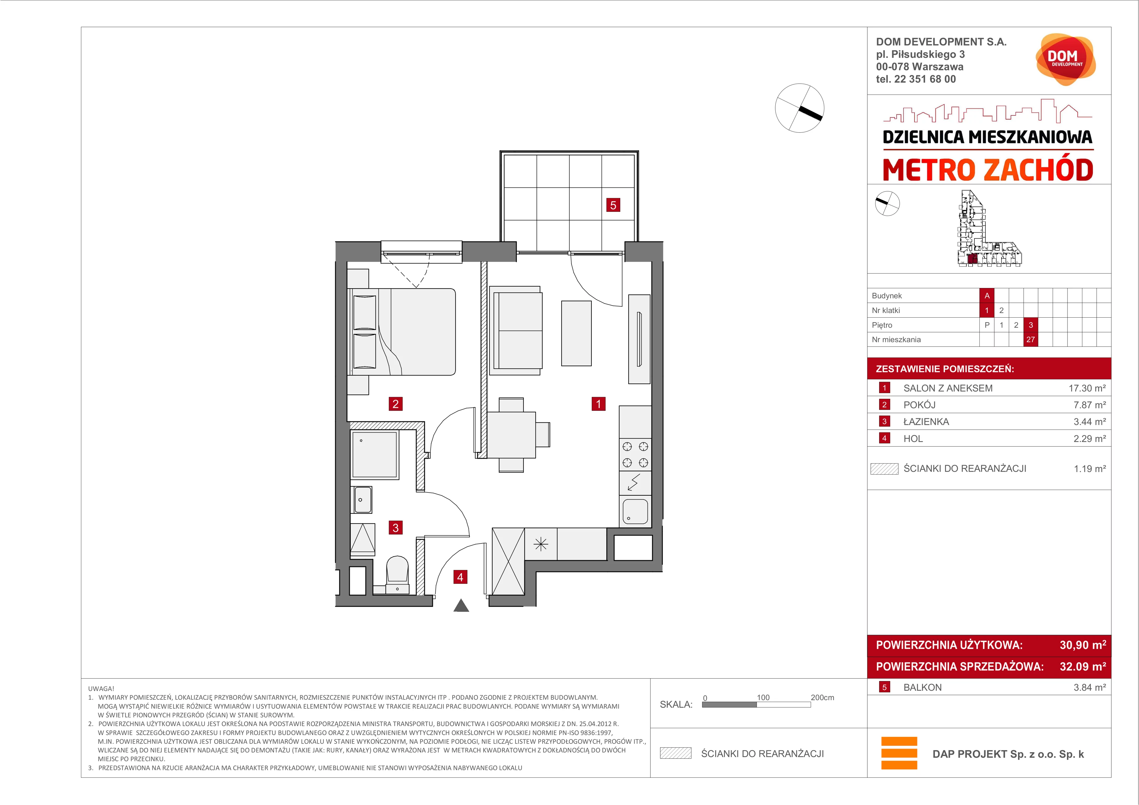 Mieszkanie 32,09 m², piętro 3, oferta nr A/27, Metro Zachód etap 6, Warszawa, Bemowo, Chrzanów, ul. Szeligowska