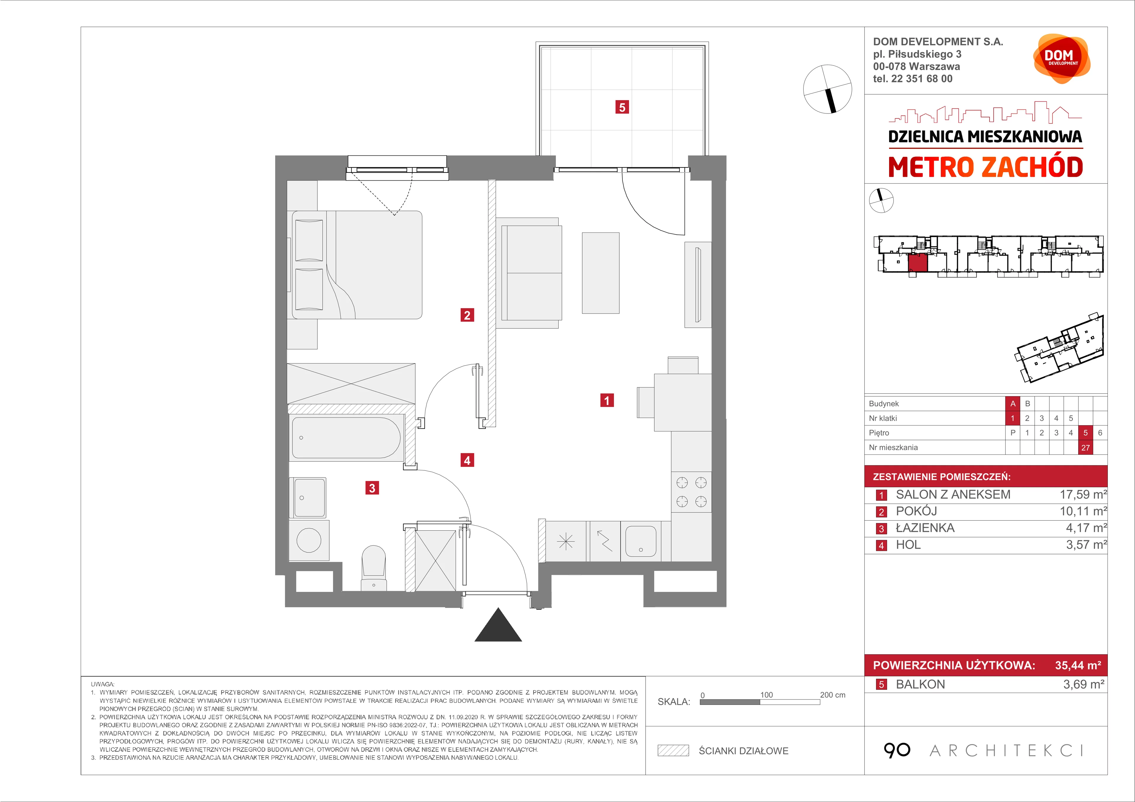 Mieszkanie 35,44 m², piętro 5, oferta nr A/27, Metro Zachód etap 13, Warszawa, Bemowo, Chrzanów, ul. Lazurowa