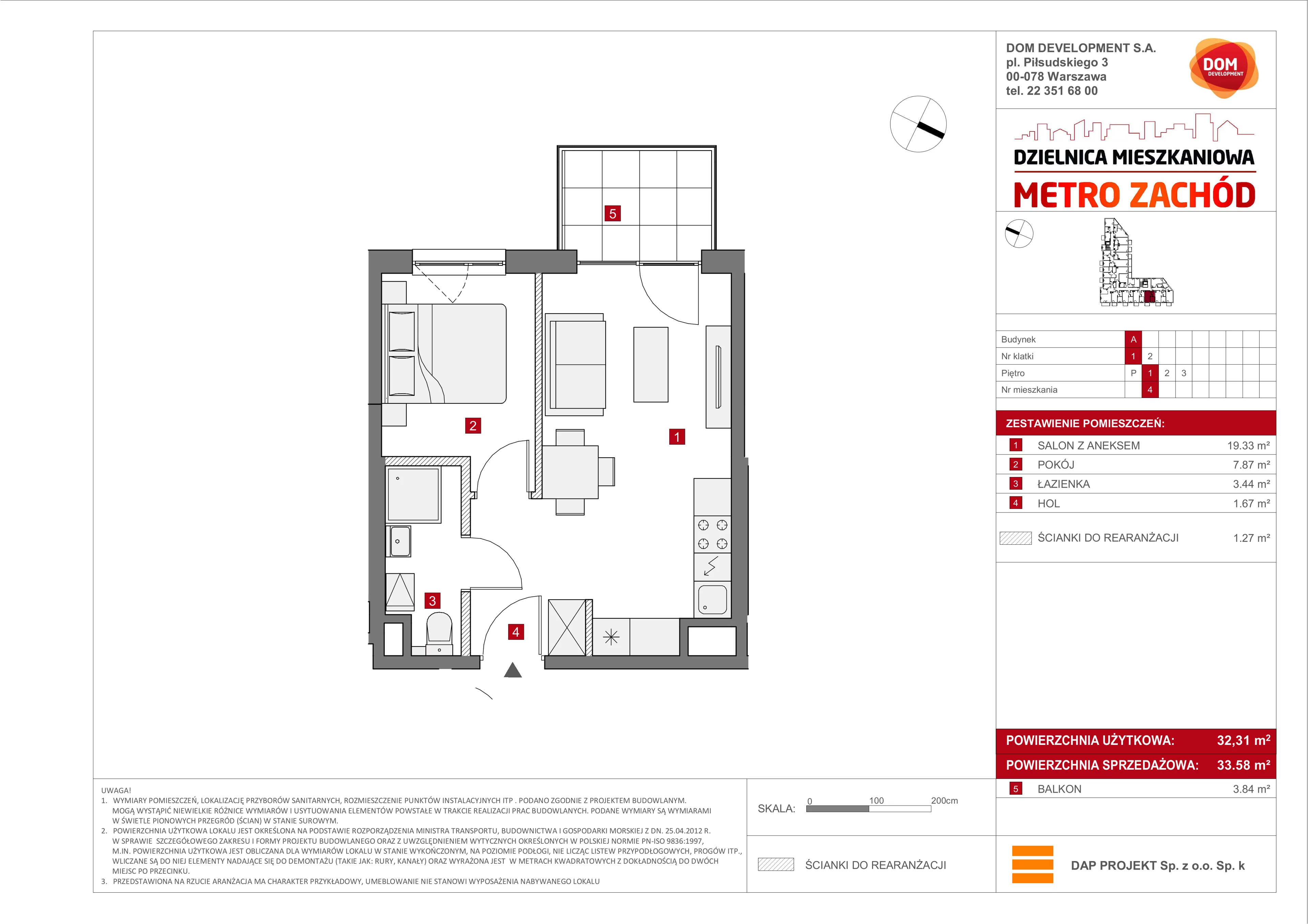 Mieszkanie 33,58 m², piętro 1, oferta nr A/4, Metro Zachód etap 6, Warszawa, Bemowo, Chrzanów, ul. Szeligowska