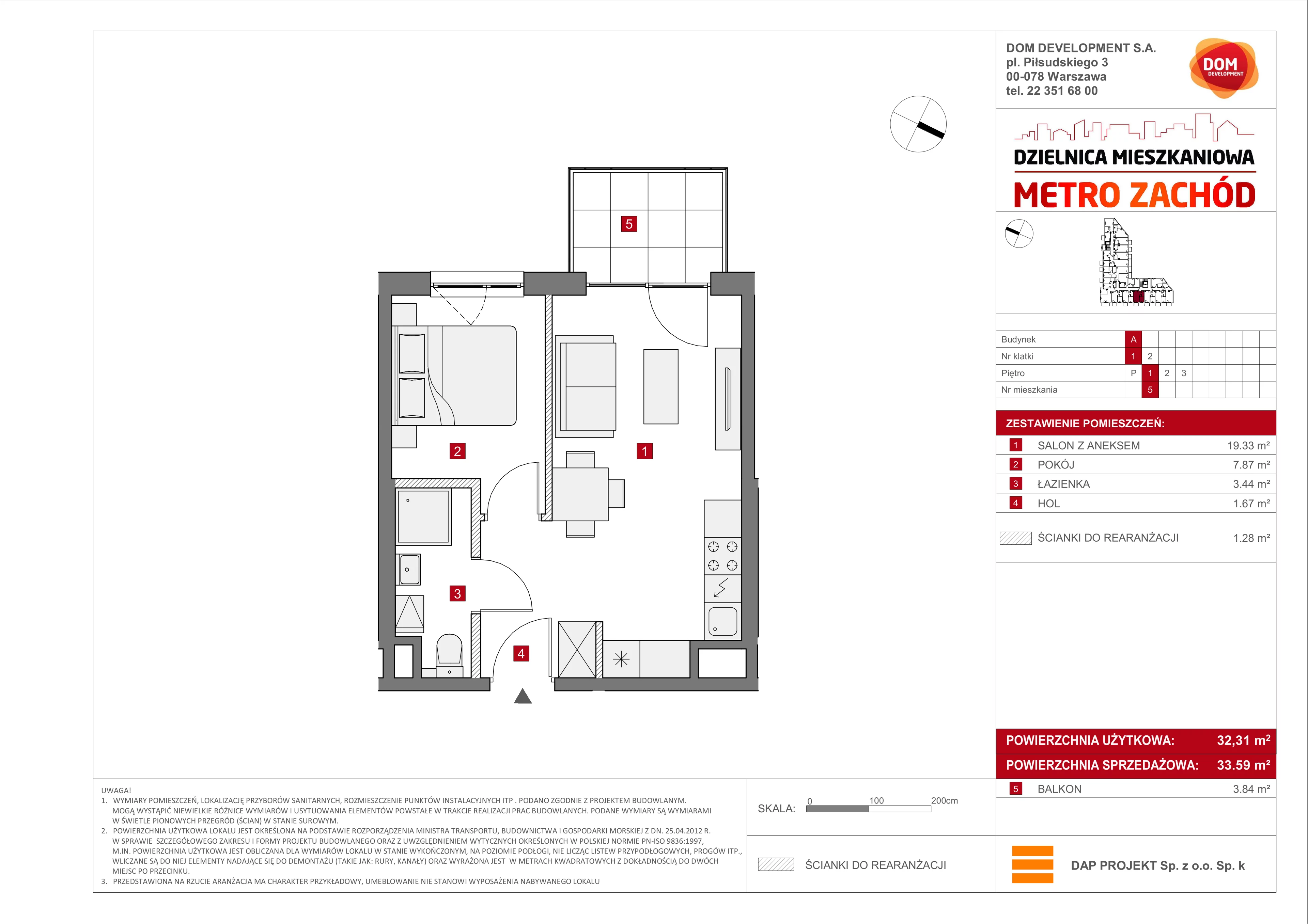 Mieszkanie 33,59 m², piętro 1, oferta nr A/5, Metro Zachód etap 6, Warszawa, Bemowo, Chrzanów, ul. Szeligowska