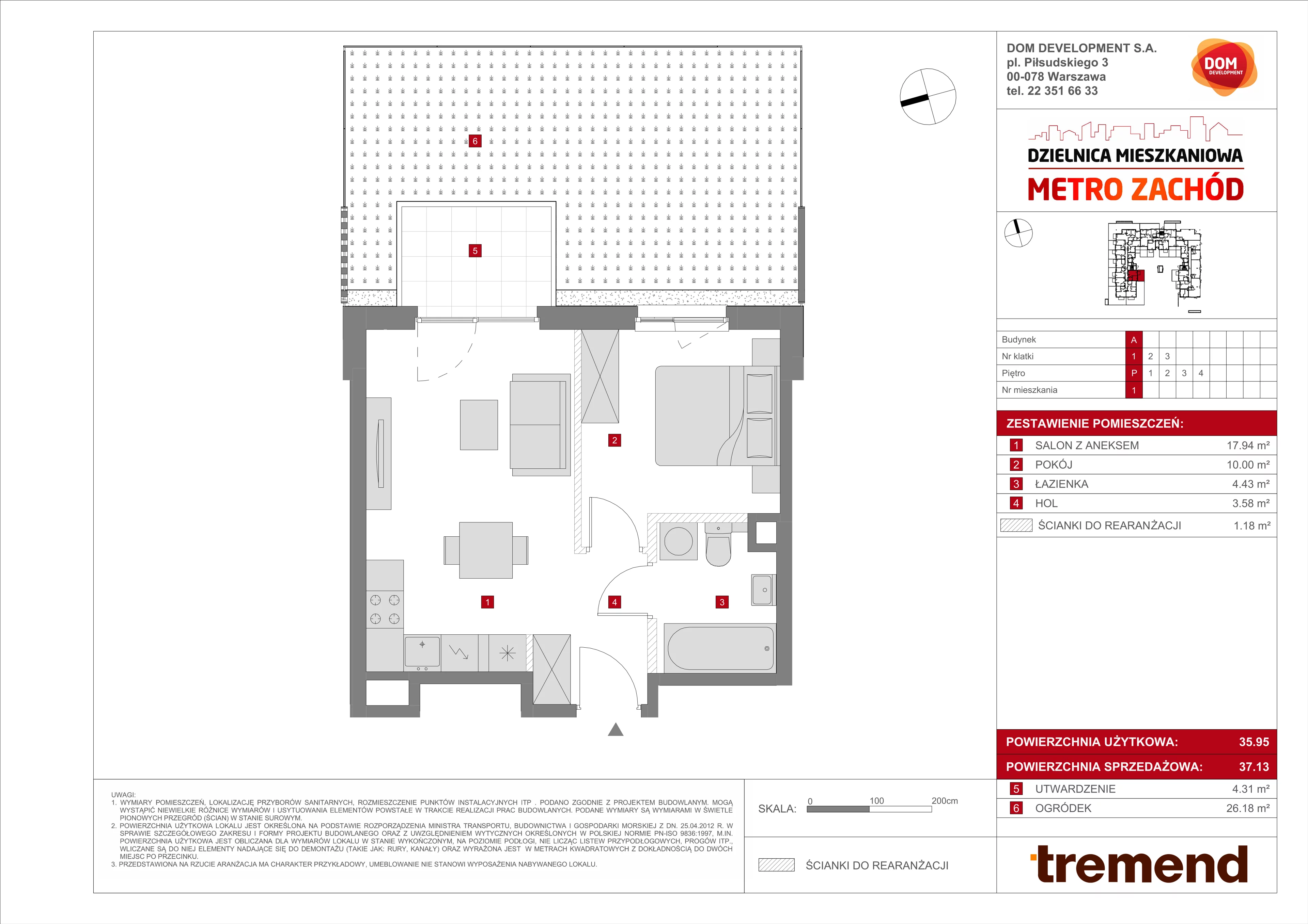 2 pokoje, mieszkanie 37,13 m², parter, oferta nr A/1, Metro Zachód 8 bud. A, C, Warszawa, Bemowo, Chrzanów, ul. Szeligowska