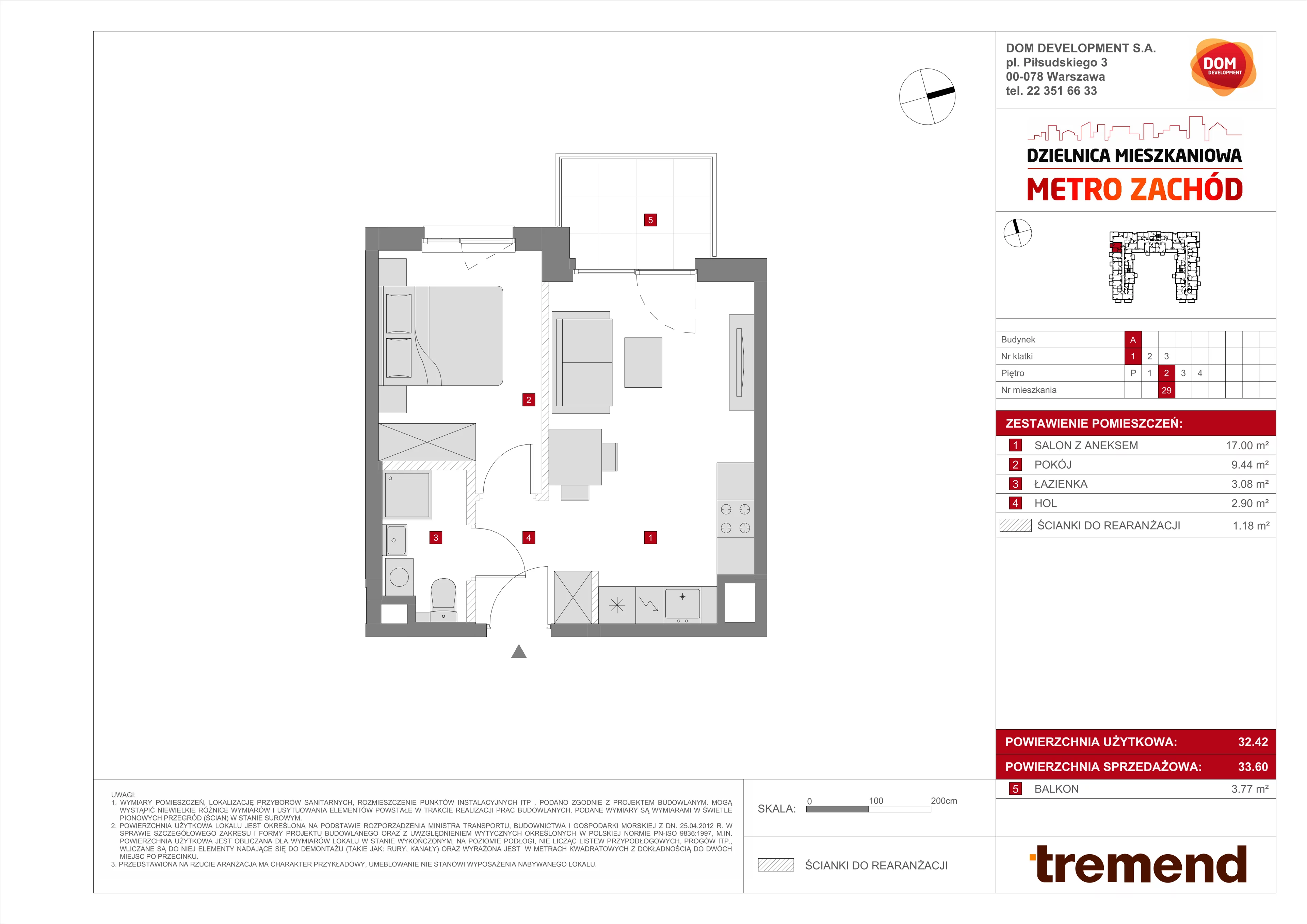 2 pokoje, mieszkanie 33,60 m², piętro 2, oferta nr A/29, Metro Zachód 8 bud. A, C, Warszawa, Bemowo, Chrzanów, ul. Szeligowska