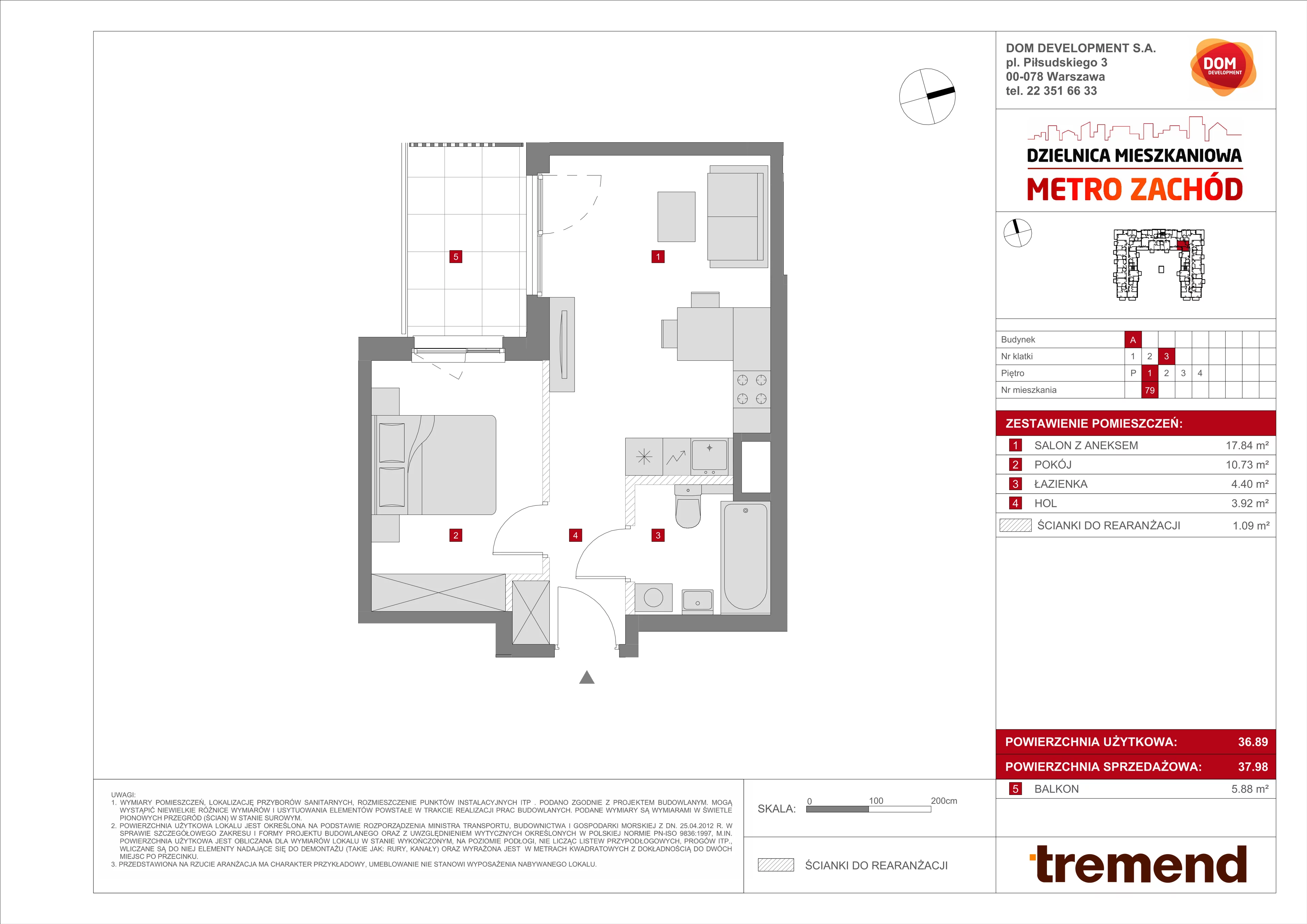 2 pokoje, mieszkanie 37,98 m², piętro 1, oferta nr A/79, Metro Zachód 8 bud. A, C, Warszawa, Bemowo, Chrzanów, ul. Szeligowska
