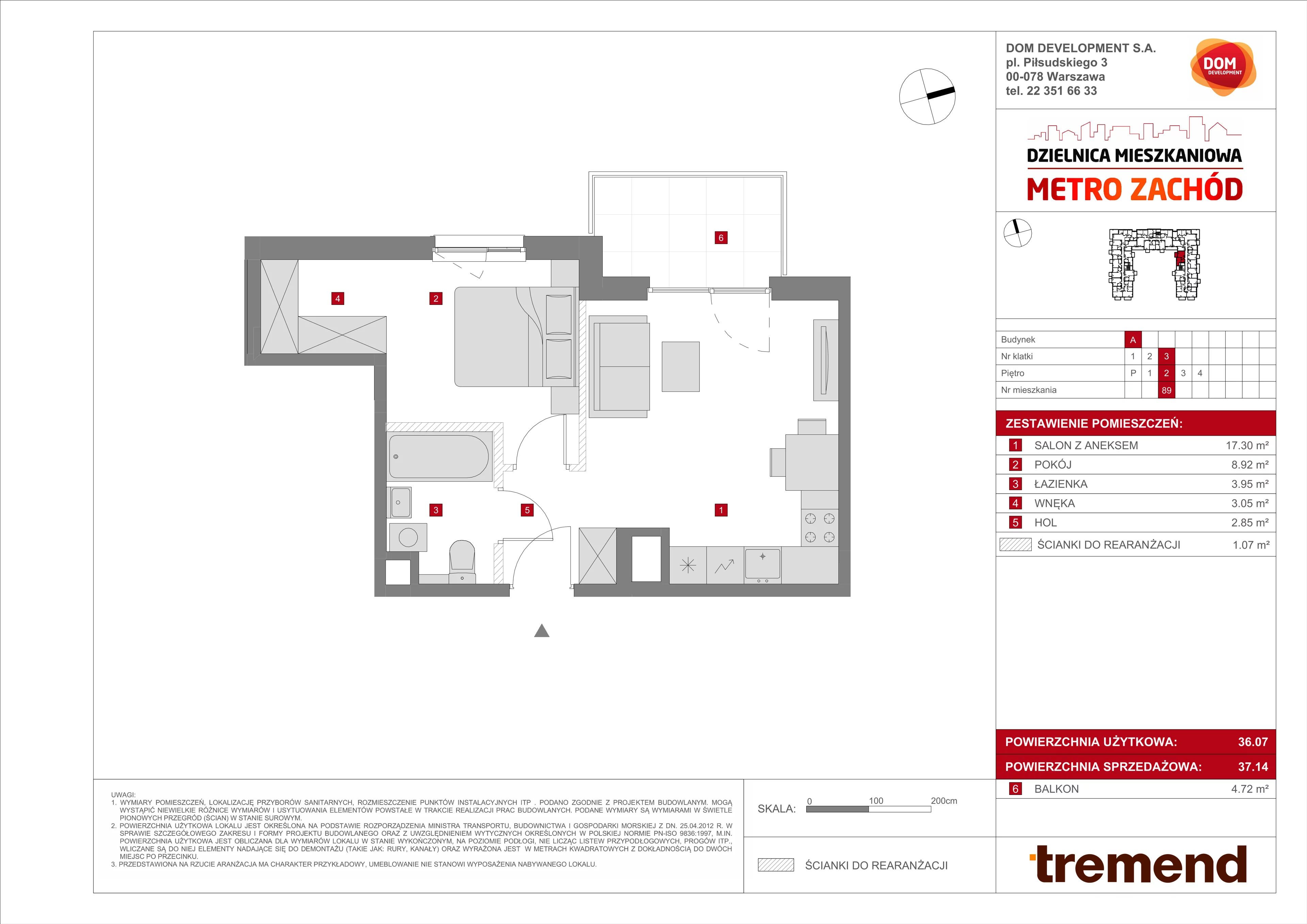 2 pokoje, mieszkanie 37,14 m², piętro 2, oferta nr A/89, Metro Zachód 8 bud. A, C, Warszawa, Bemowo, Chrzanów, ul. Szeligowska