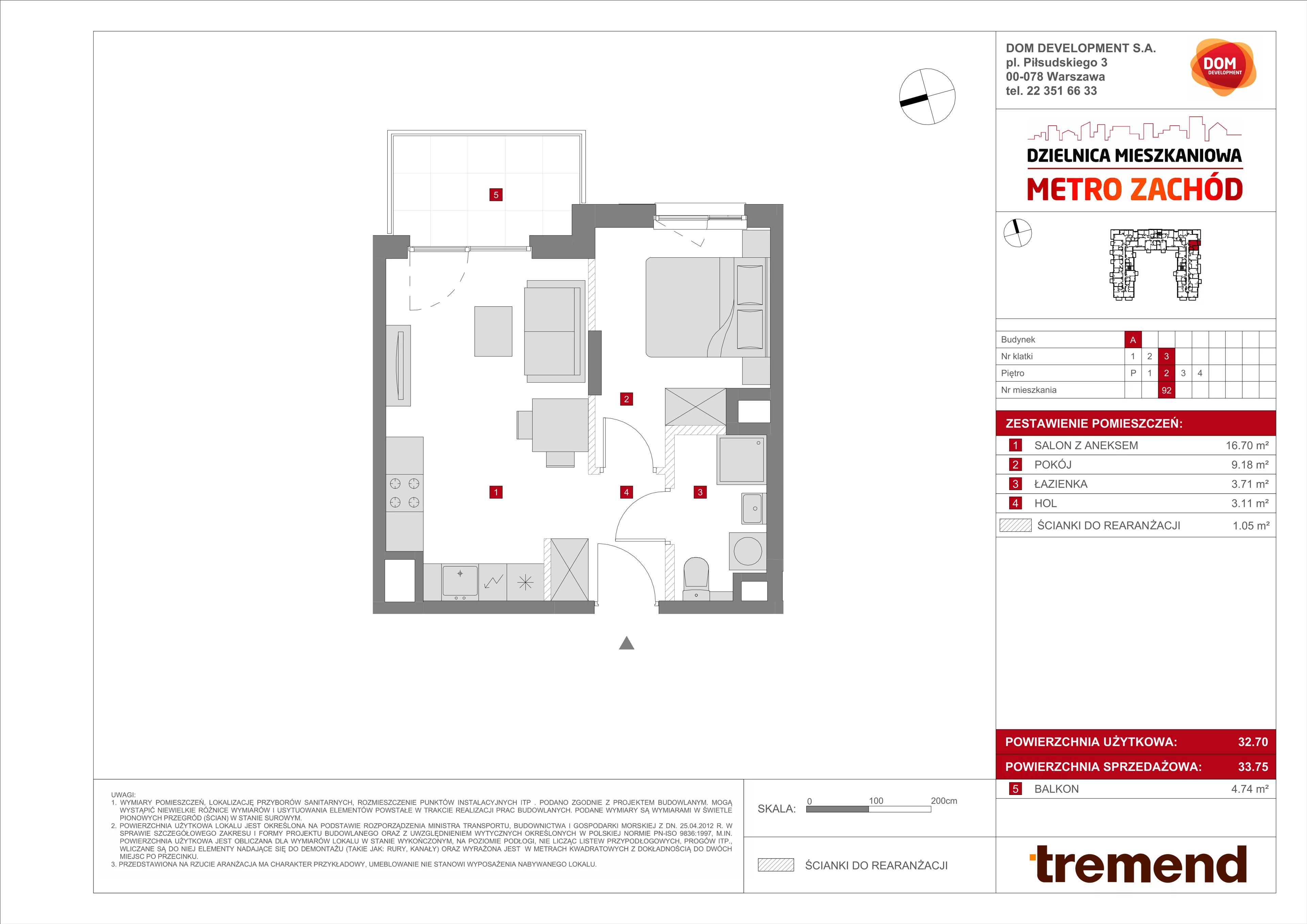 2 pokoje, mieszkanie 33,75 m², piętro 2, oferta nr A/92, Metro Zachód 8 bud. A, C, Warszawa, Bemowo, Chrzanów, ul. Szeligowska