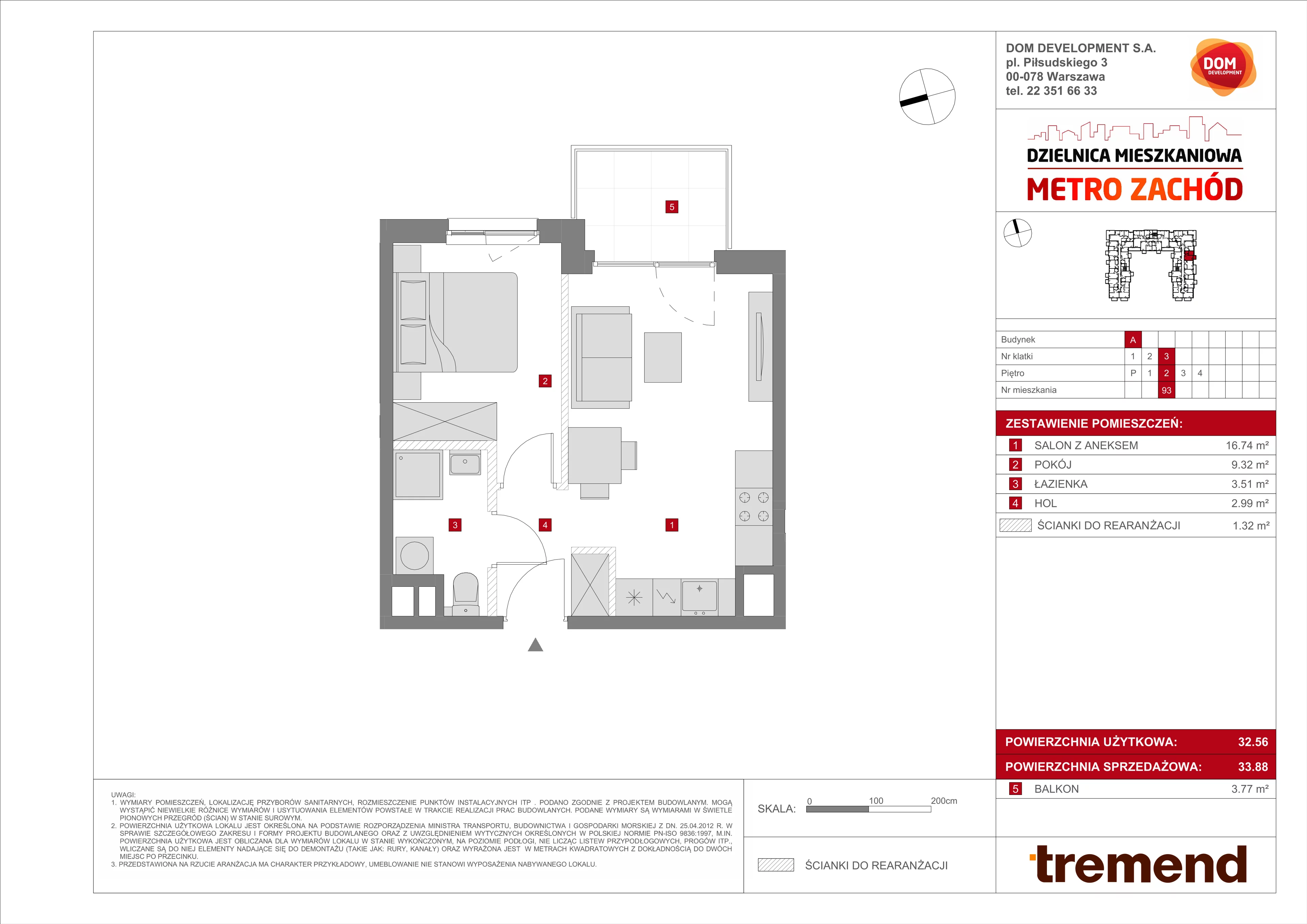 2 pokoje, mieszkanie 33,88 m², piętro 2, oferta nr A/93, Metro Zachód 8 bud. A, C, Warszawa, Bemowo, Chrzanów, ul. Szeligowska