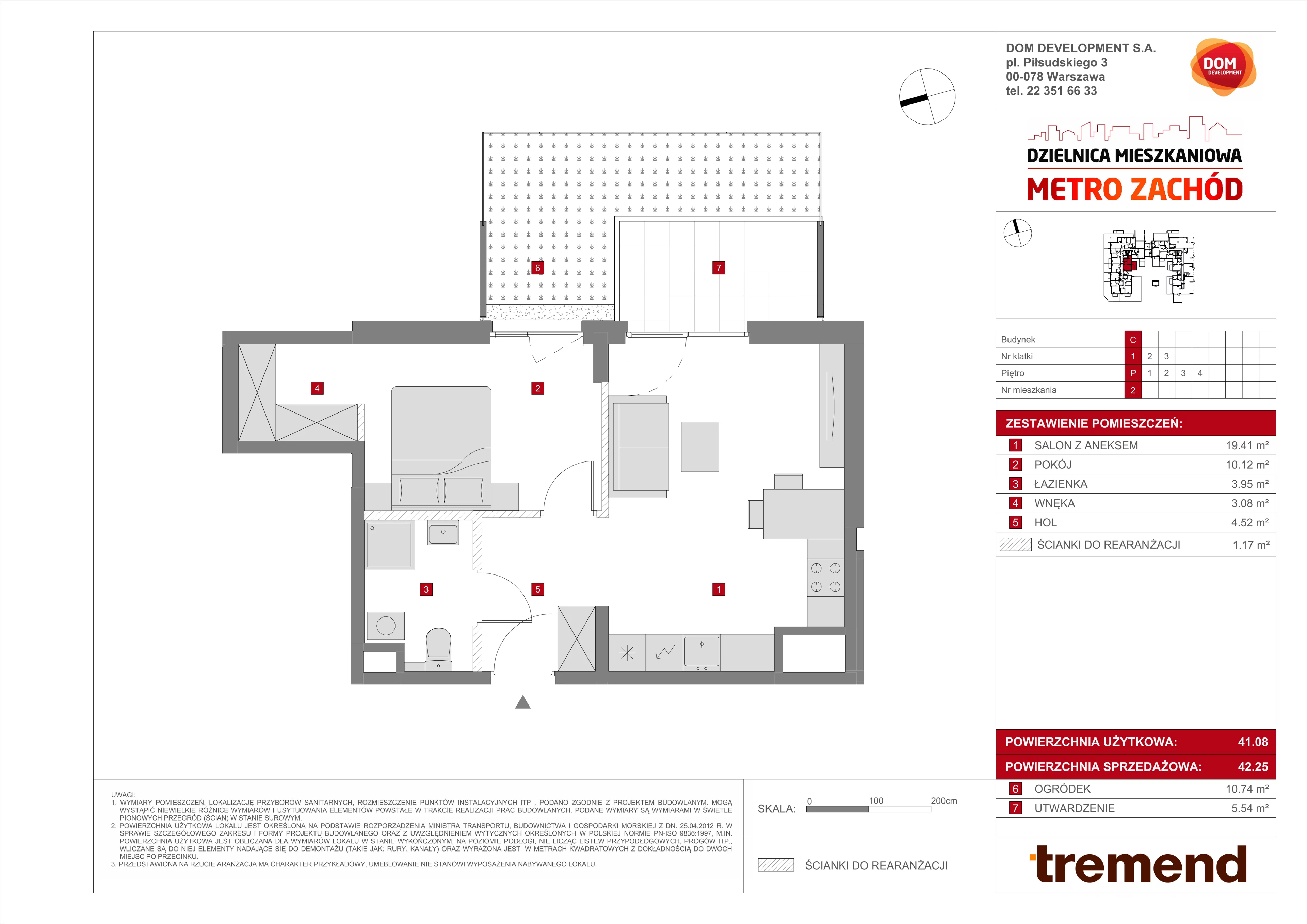 2 pokoje, mieszkanie 42,25 m², parter, oferta nr C/2, Metro Zachód 8 bud. A, C, Warszawa, Bemowo, Chrzanów, ul. Szeligowska