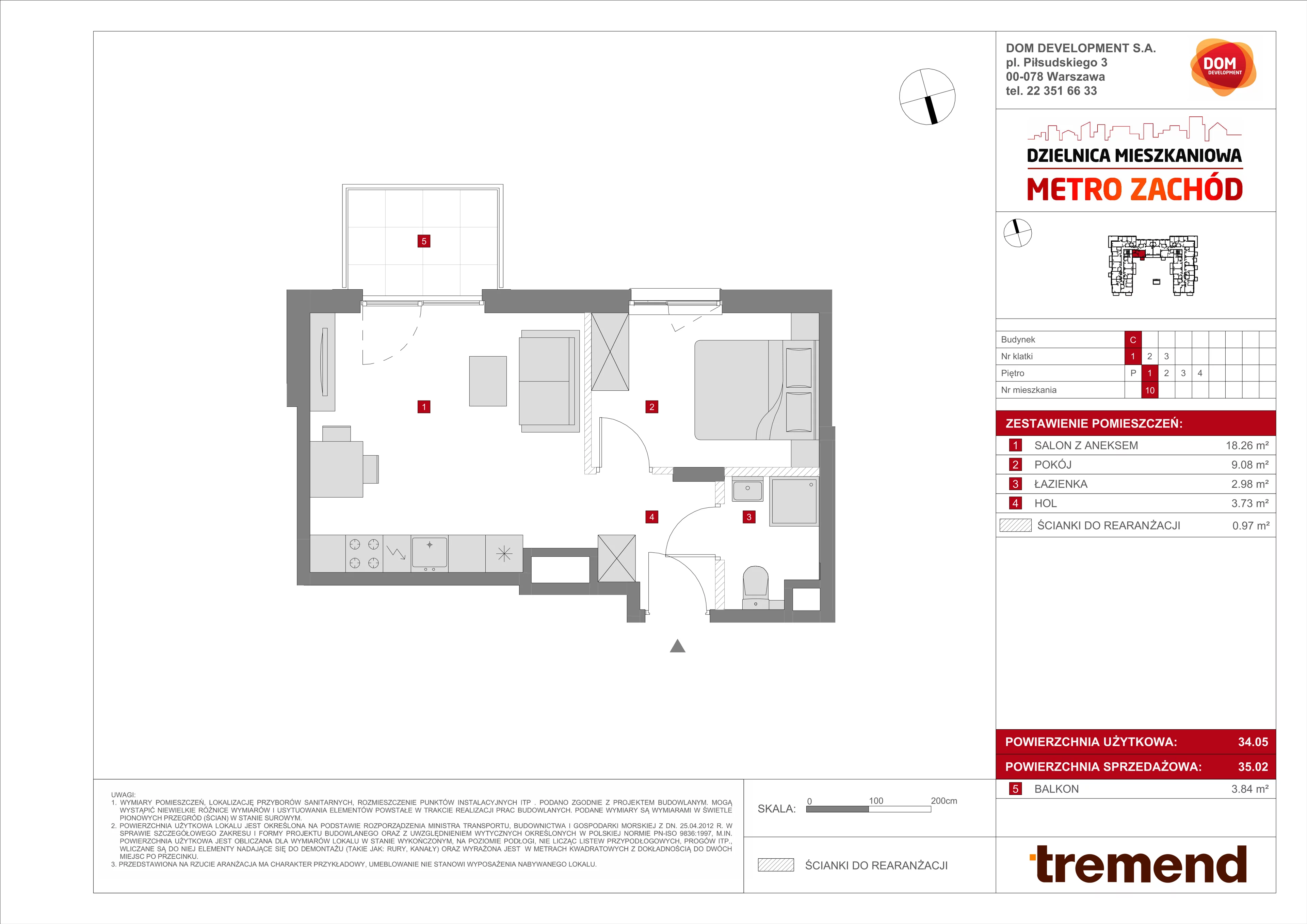 2 pokoje, mieszkanie 35,02 m², piętro 1, oferta nr C/10, Metro Zachód 8 bud. A, C, Warszawa, Bemowo, Chrzanów, ul. Szeligowska