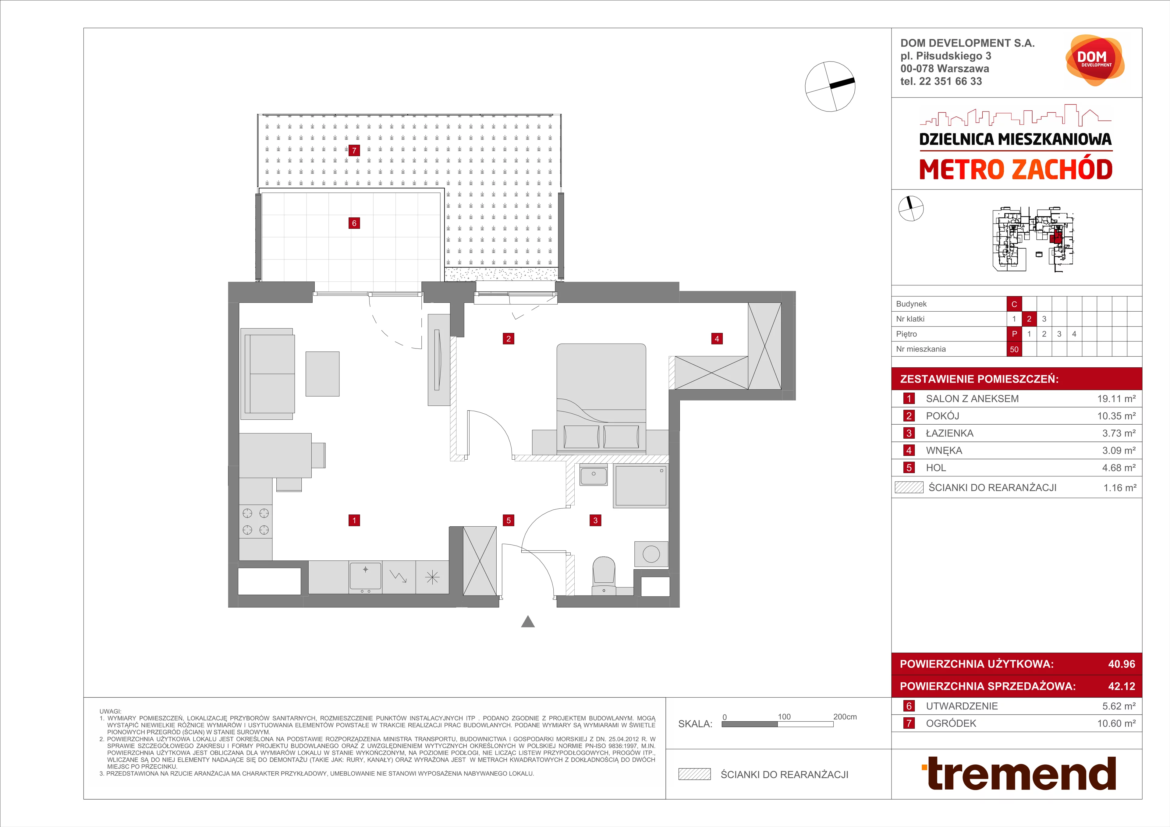 2 pokoje, mieszkanie 42,12 m², parter, oferta nr C/50, Metro Zachód 8 bud. A, C, Warszawa, Bemowo, Chrzanów, ul. Szeligowska