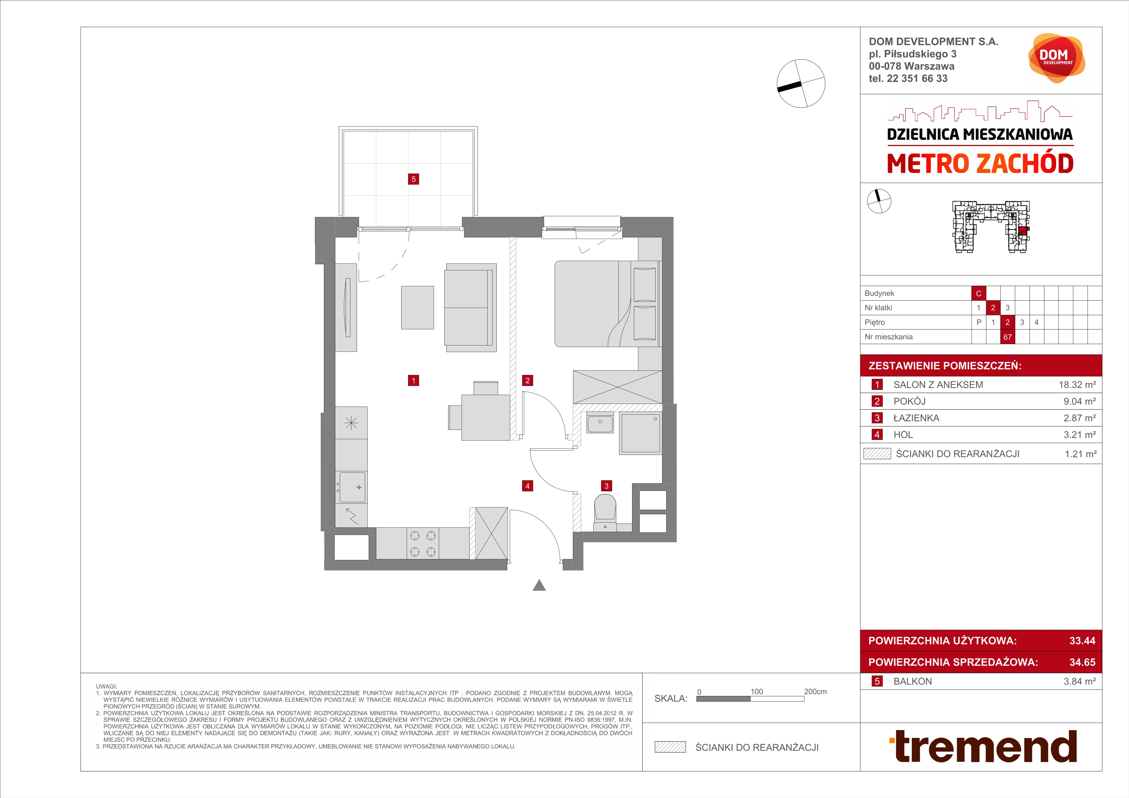 2 pokoje, mieszkanie 34,65 m², piętro 2, oferta nr C/67, Metro Zachód 8 bud. A, C, Warszawa, Bemowo, Chrzanów, ul. Szeligowska