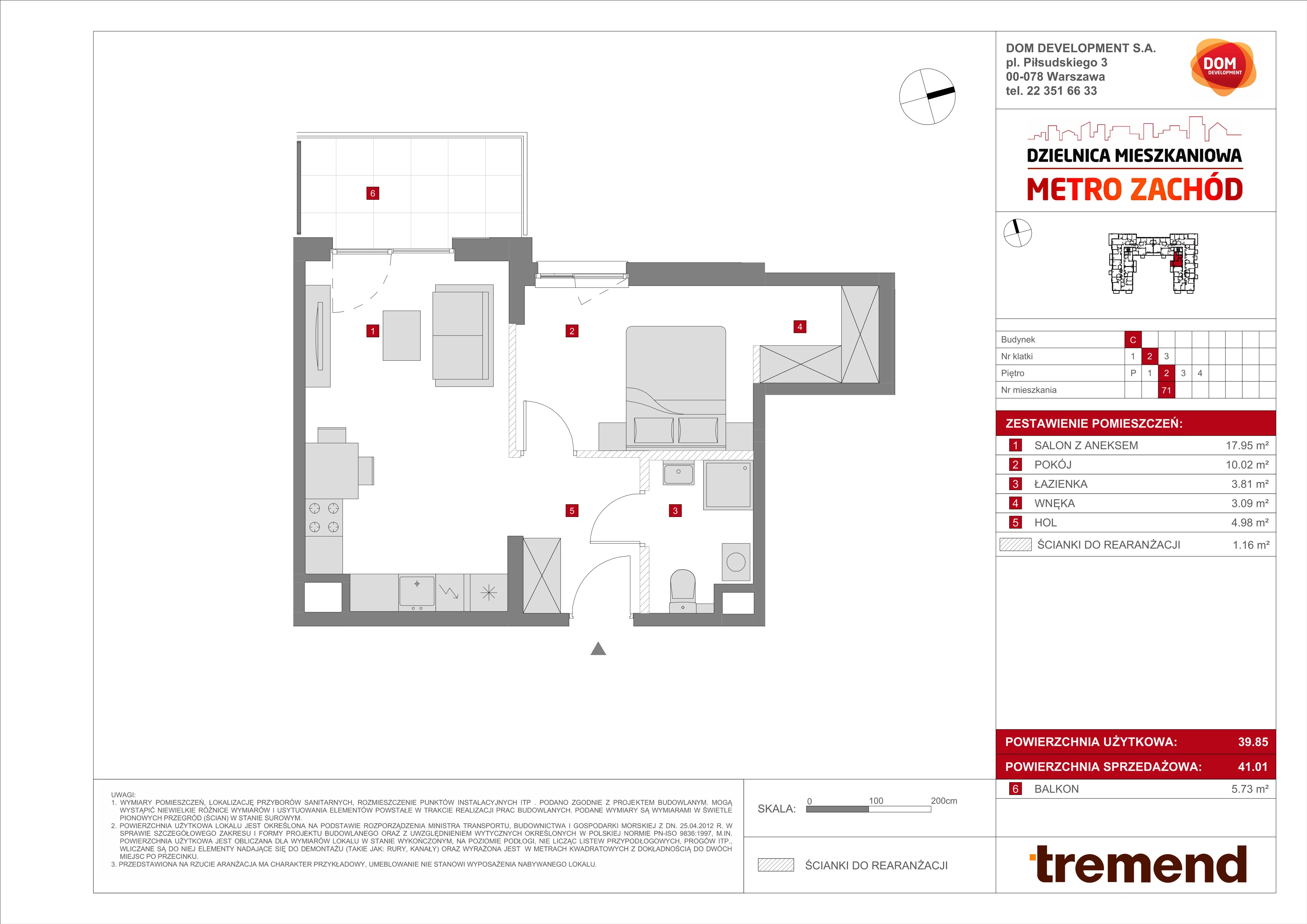 2 pokoje, mieszkanie 41,01 m², piętro 2, oferta nr C/71, Metro Zachód 8 bud. A, C, Warszawa, Bemowo, Chrzanów, ul. Szeligowska